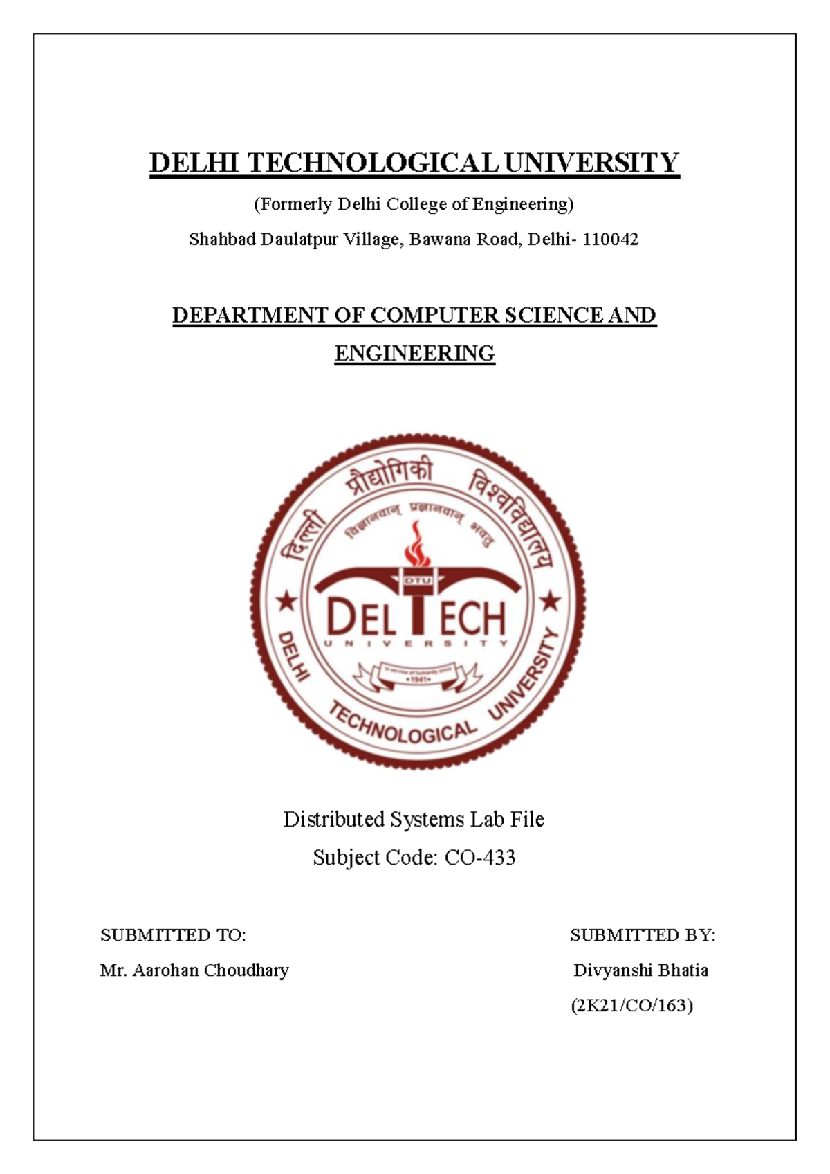 Distributed Systems Lab File - CO-433 2024-2025 Odd Semester - Studocu