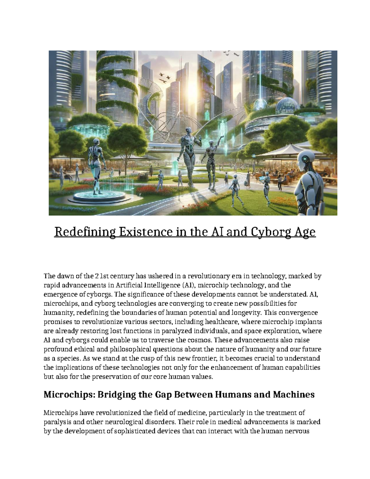 AI and Cyborgs: Redefining Human Existence in the 21st Century - Studocu
