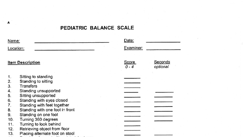 Final Exam Study Guide for Course ABC123: Pediatric Balance Scale - Studocu