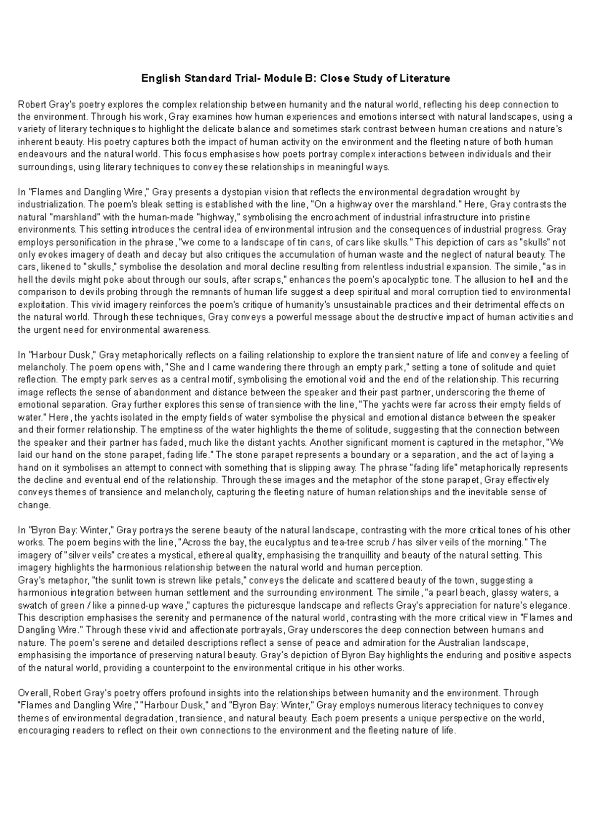 Module B Essay - Analyzing Robert Gray's Poetry and Nature's Impact ...