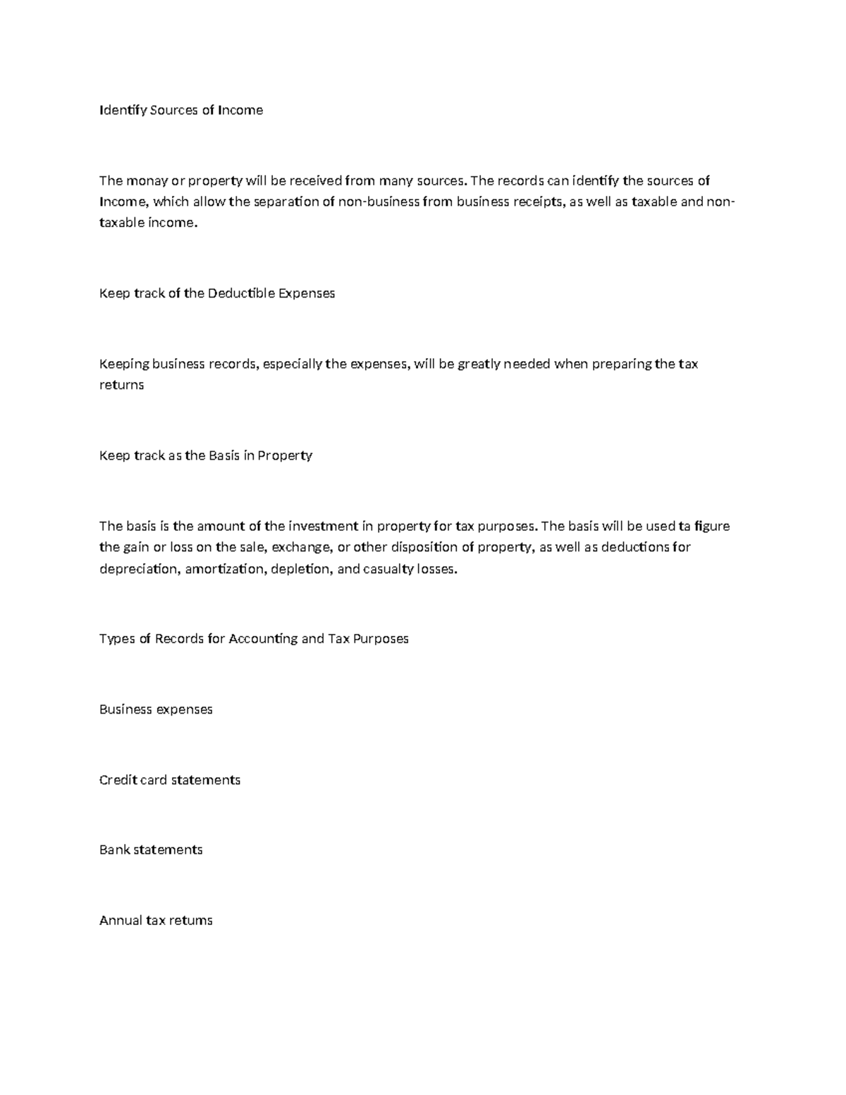 Identifying Income Sources and Accounting Records for Tax Purposes ...