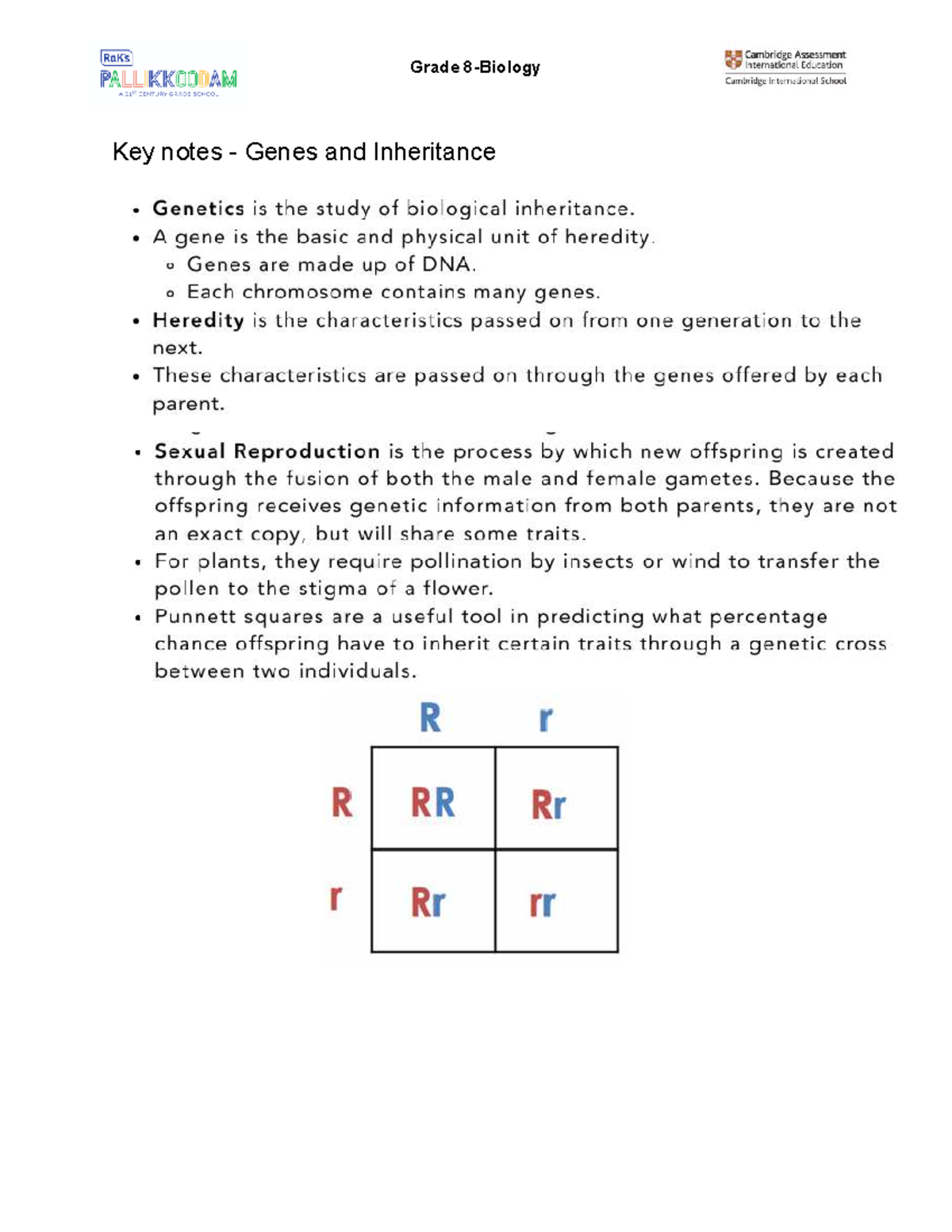 Key Notes on Genes and Inheritance - Cambridge International School ...