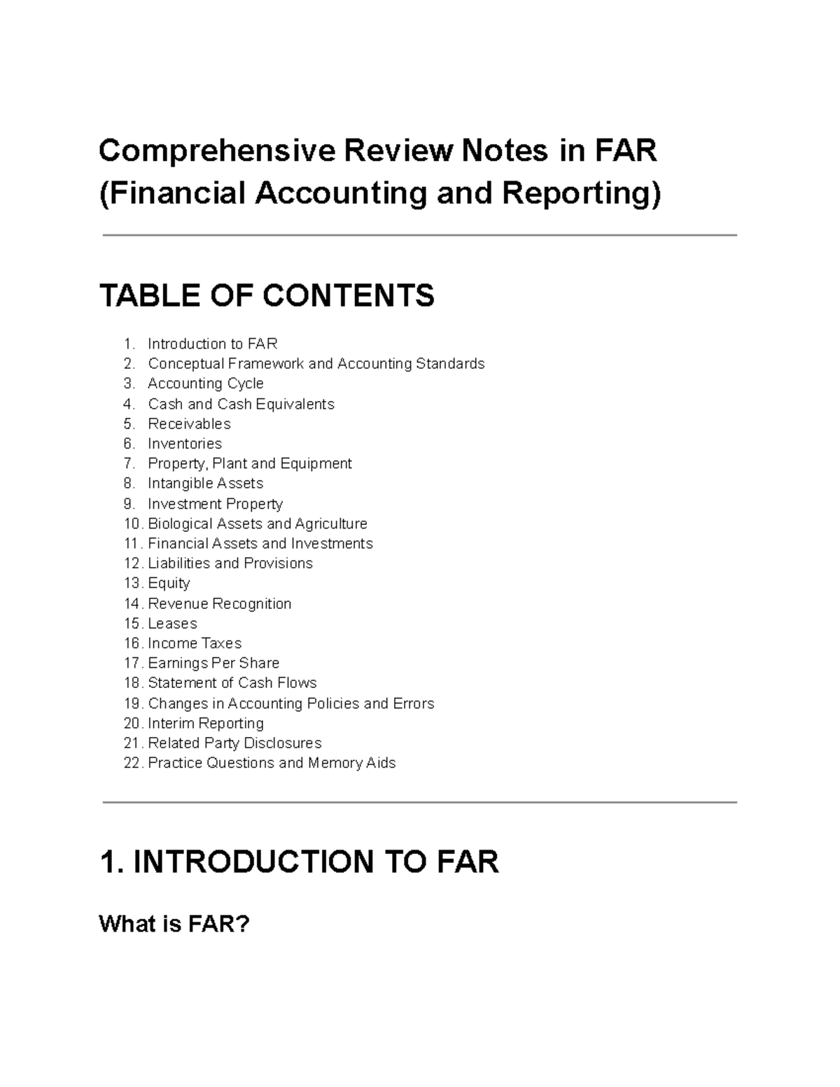 Comprehensive FAR Review Notes: Key Concepts & Study Aids - Studocu