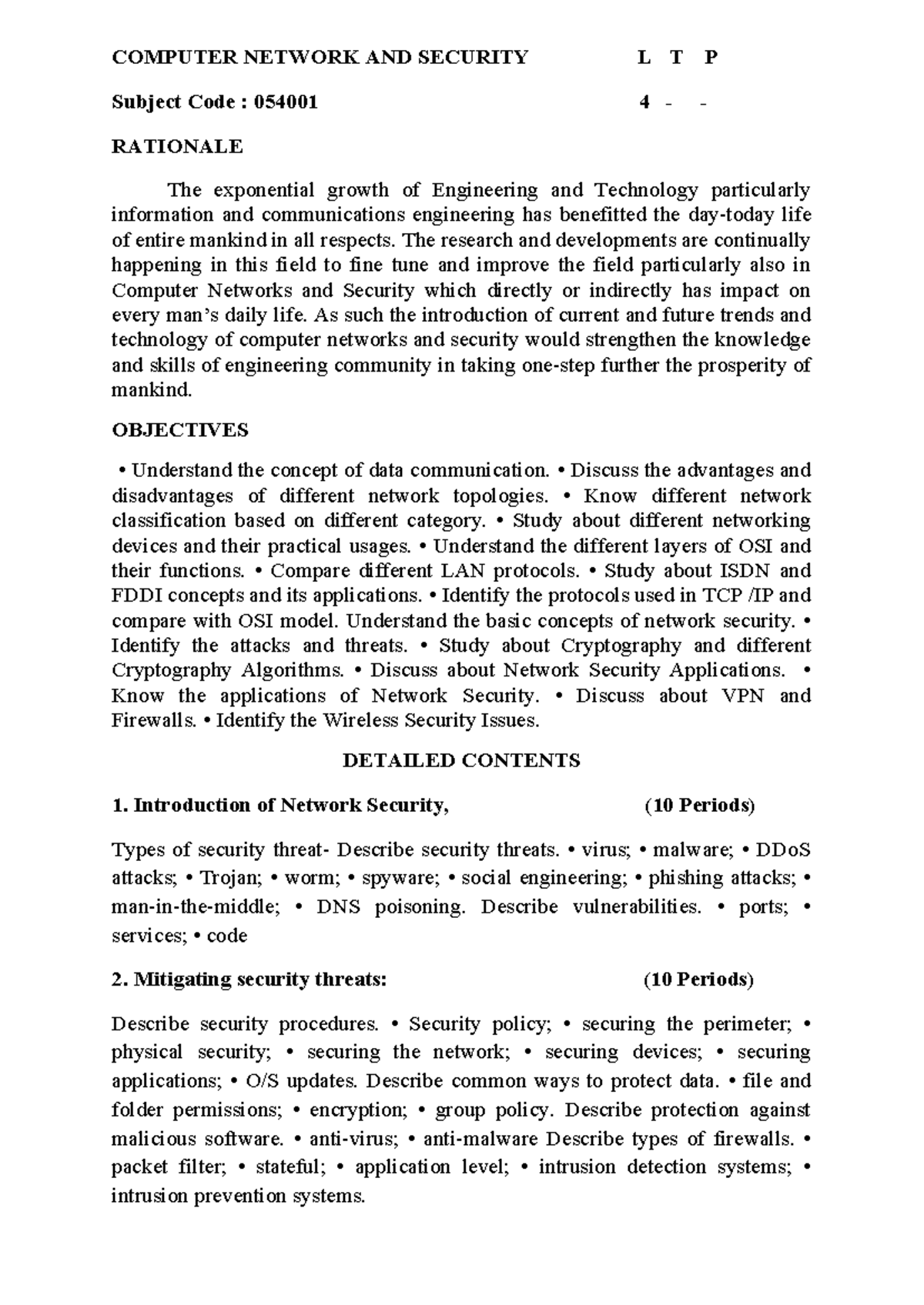 Computer Network AND Security Syllabus - COMPUTER NETWORK AND SECURITY ...