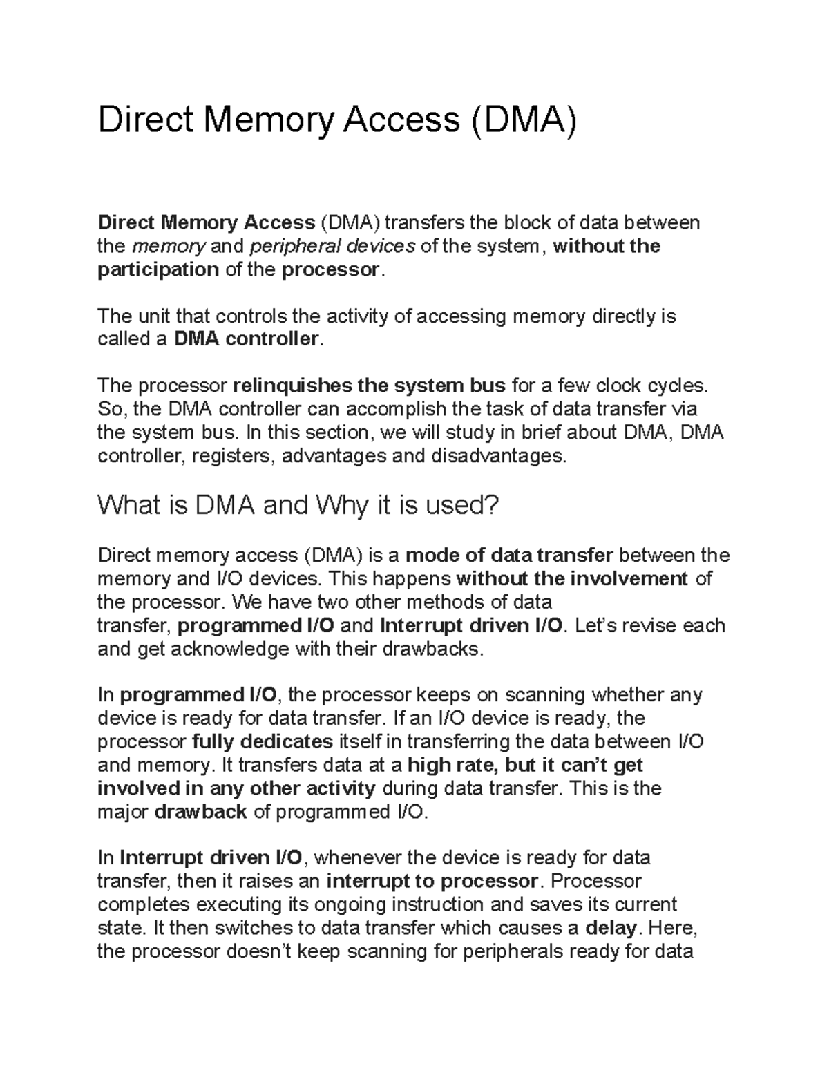 DMA Memory: Understanding Direct Memory Access and Its Benefits - Studocu