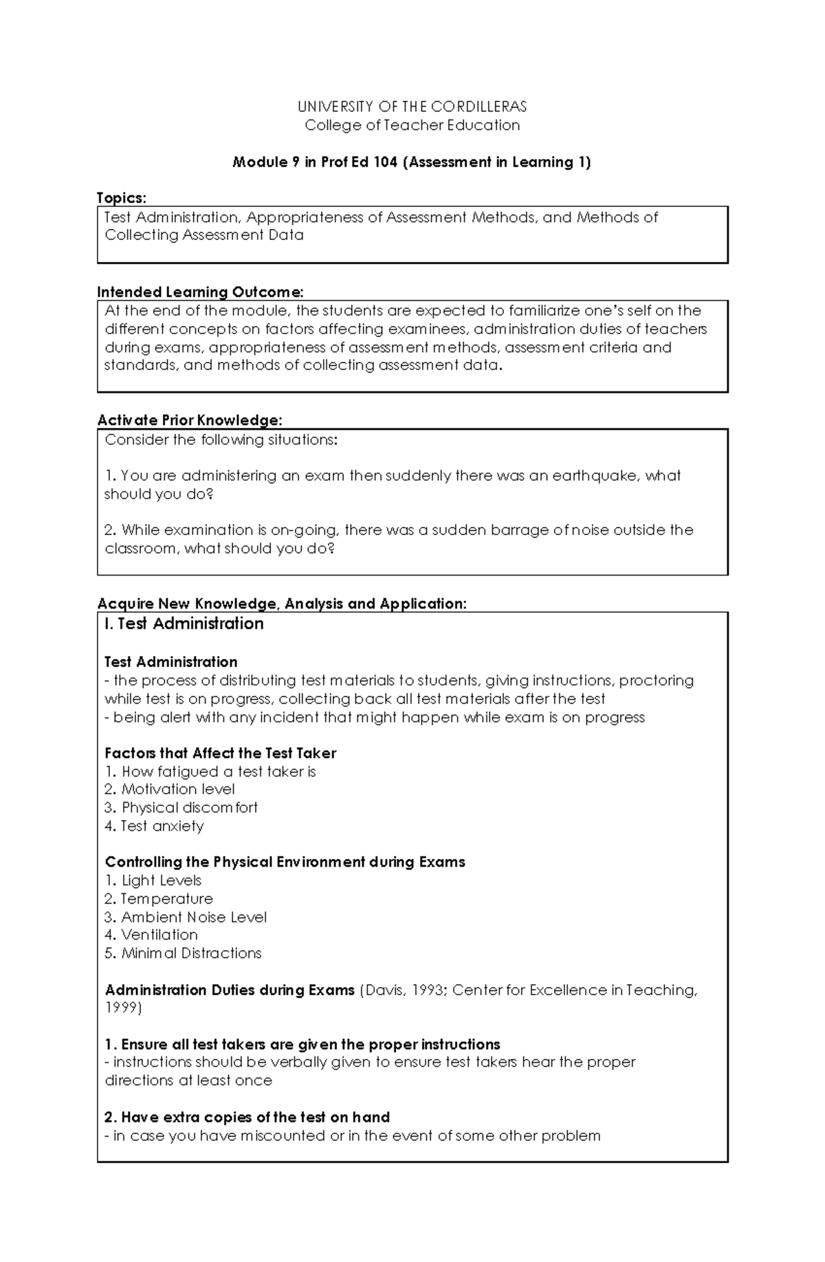 Module 9 - Assessment Methods & Test Admin in Prof Ed 104 - Studocu