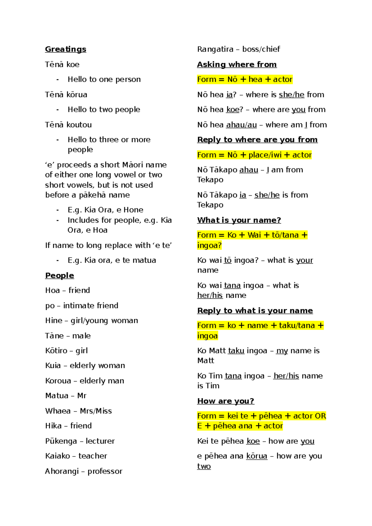 Māori Language Exam Key Terms and Phrases Study Guide - Studocu
