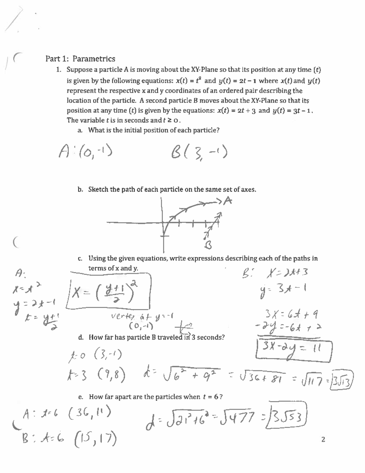 Pre Calc (A) review solutions - Part 1: Parametrics 1. Suppose a ...