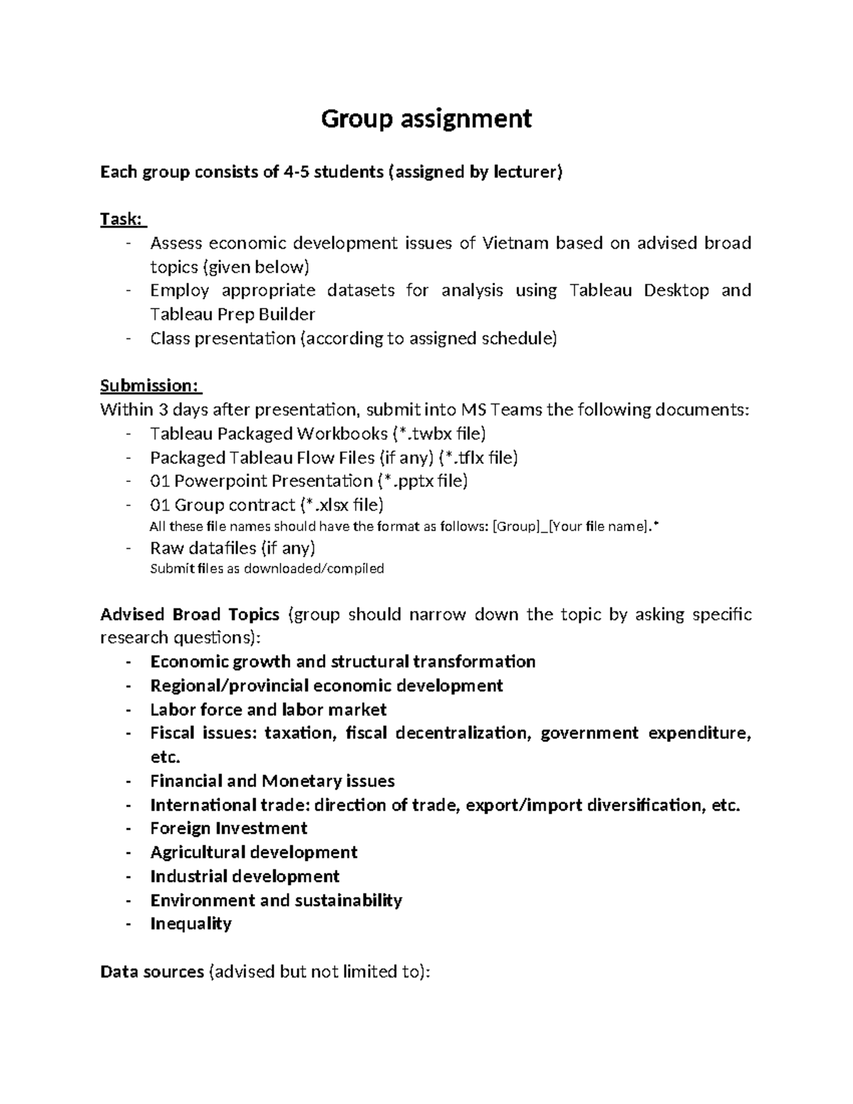 Group Assignment: Economic Development Analysis of Vietnam - Guidelines ...