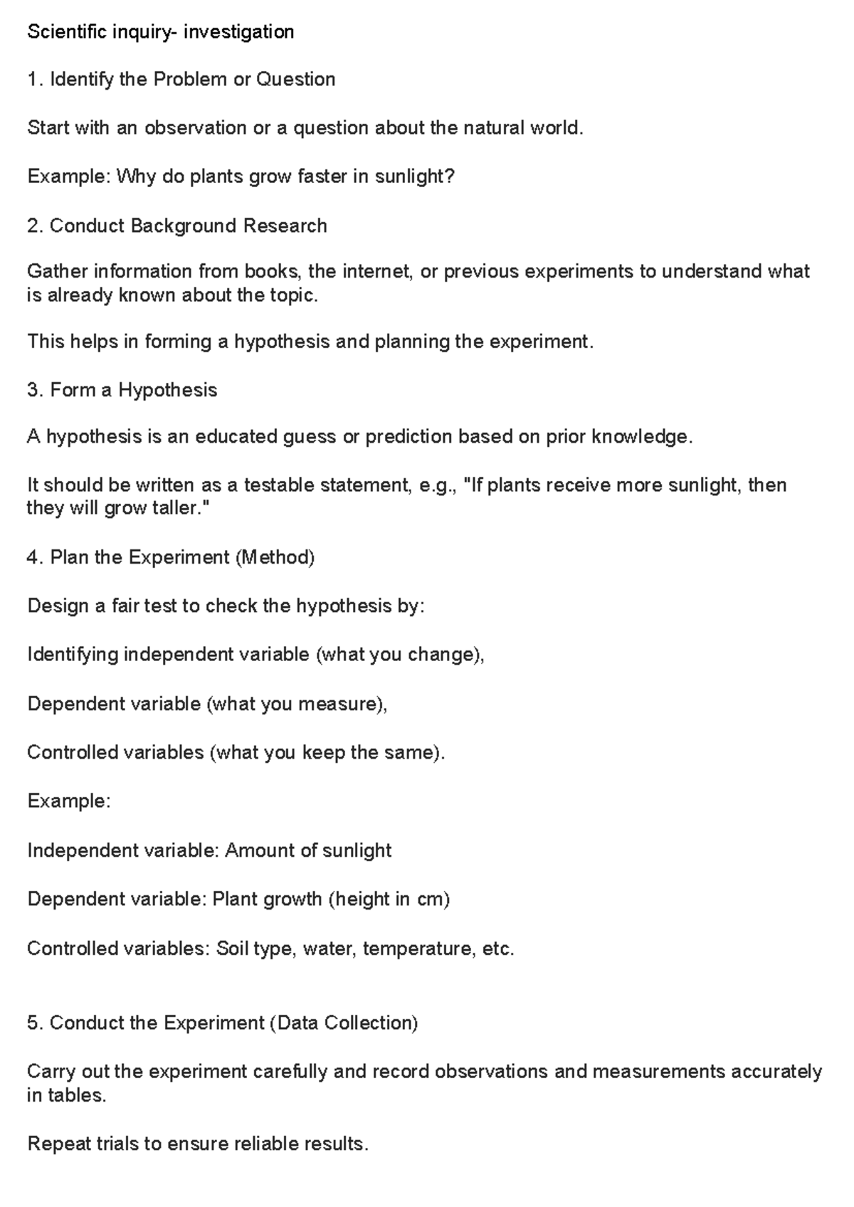 Scientific Inquiry: Steps for Conducting a Scientific Investigation ...