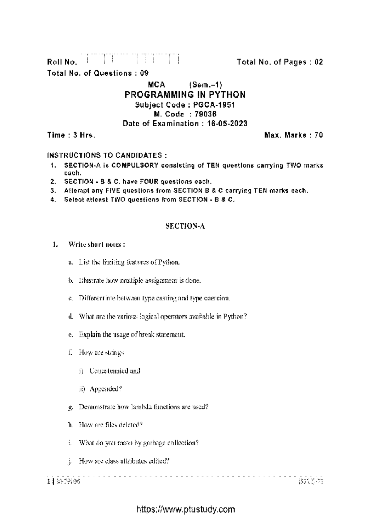 MCA Programming in Python Exam Notes (Code: 79036) - Studocu