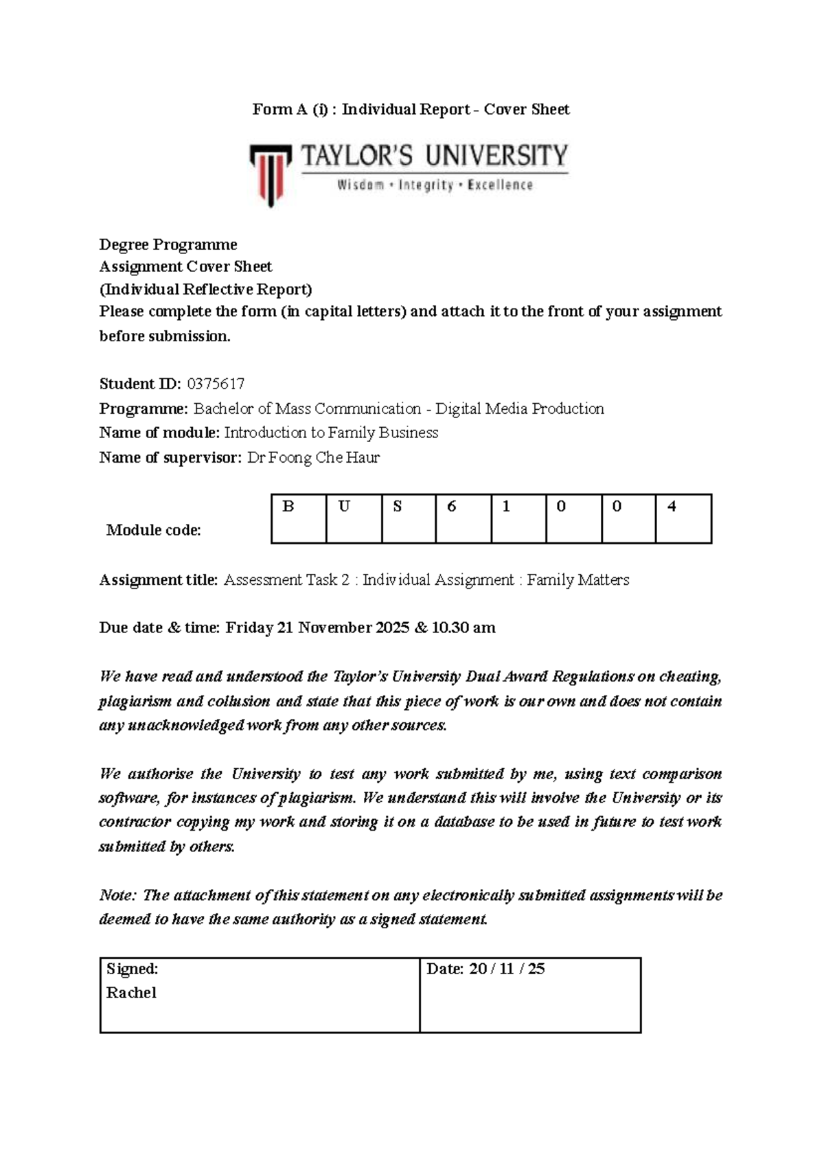 A2 - Individual Reflective Report on Family Dynamics and Values - Studocu