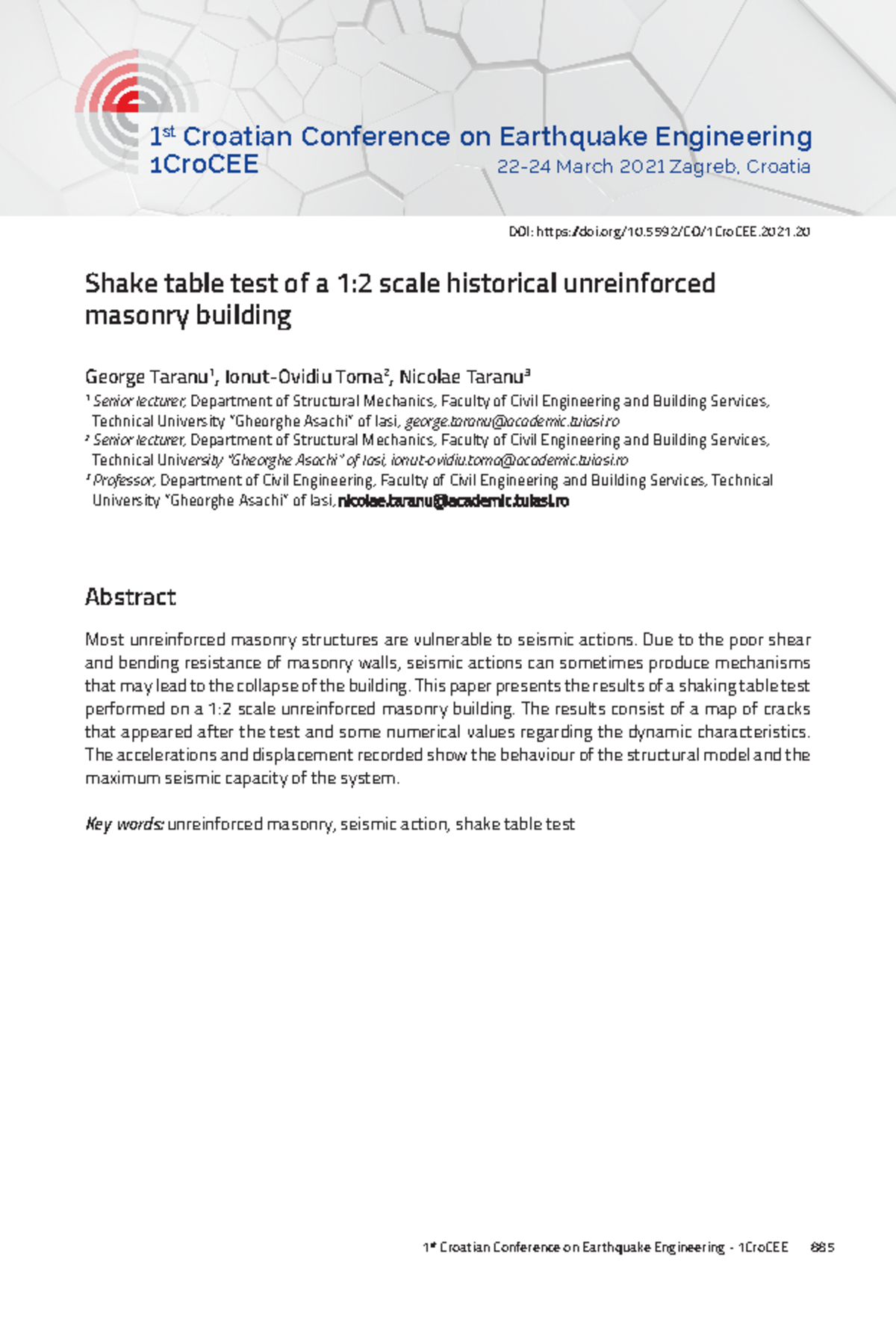 Shake table test of a 1 2 scale historic - 1 st Croatian Conference on ...