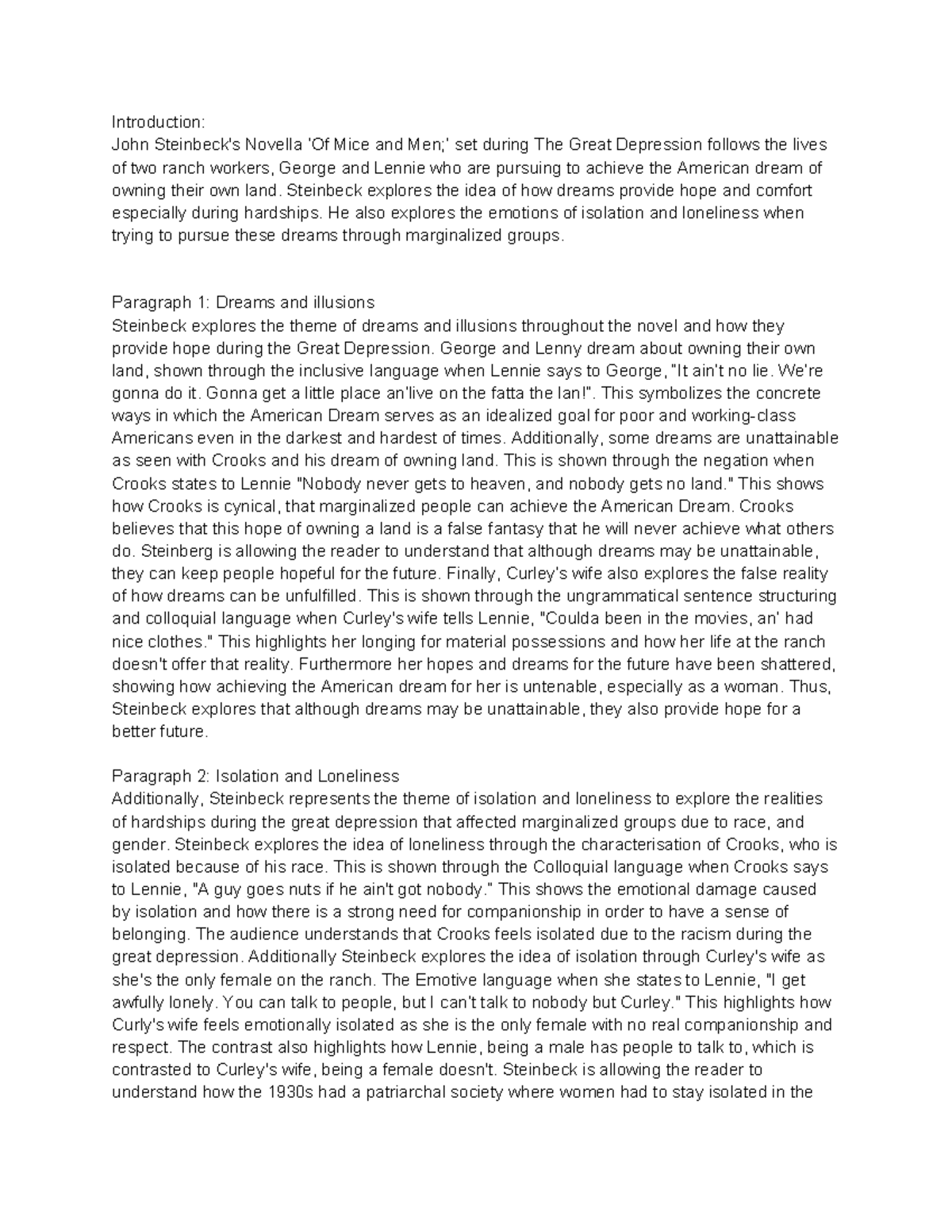 Practise Essay: Of Mice and Men Analysis (ENG 101) - Studocu