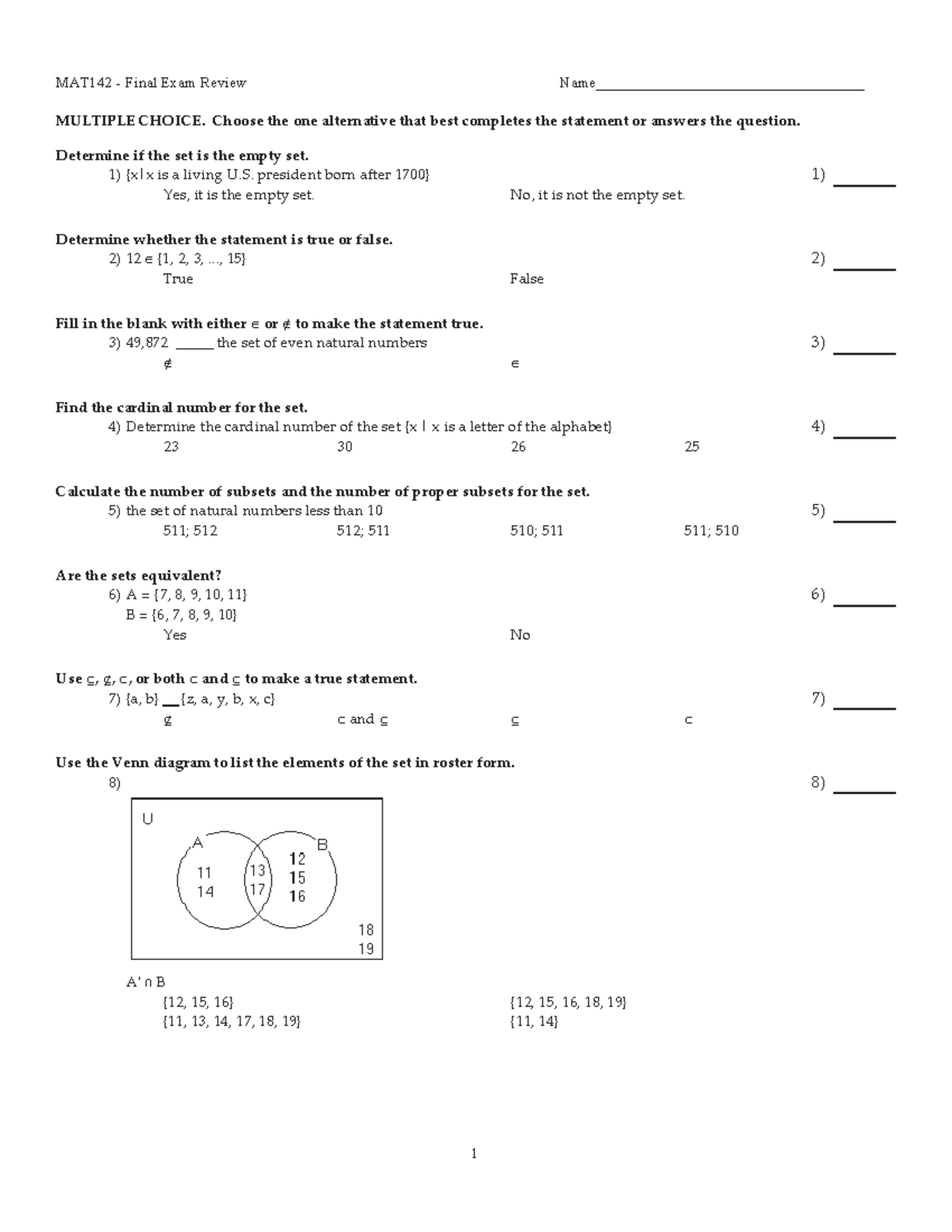 MAT142 - Final Exam Review: Solutions and Concepts Explained - Studocu
