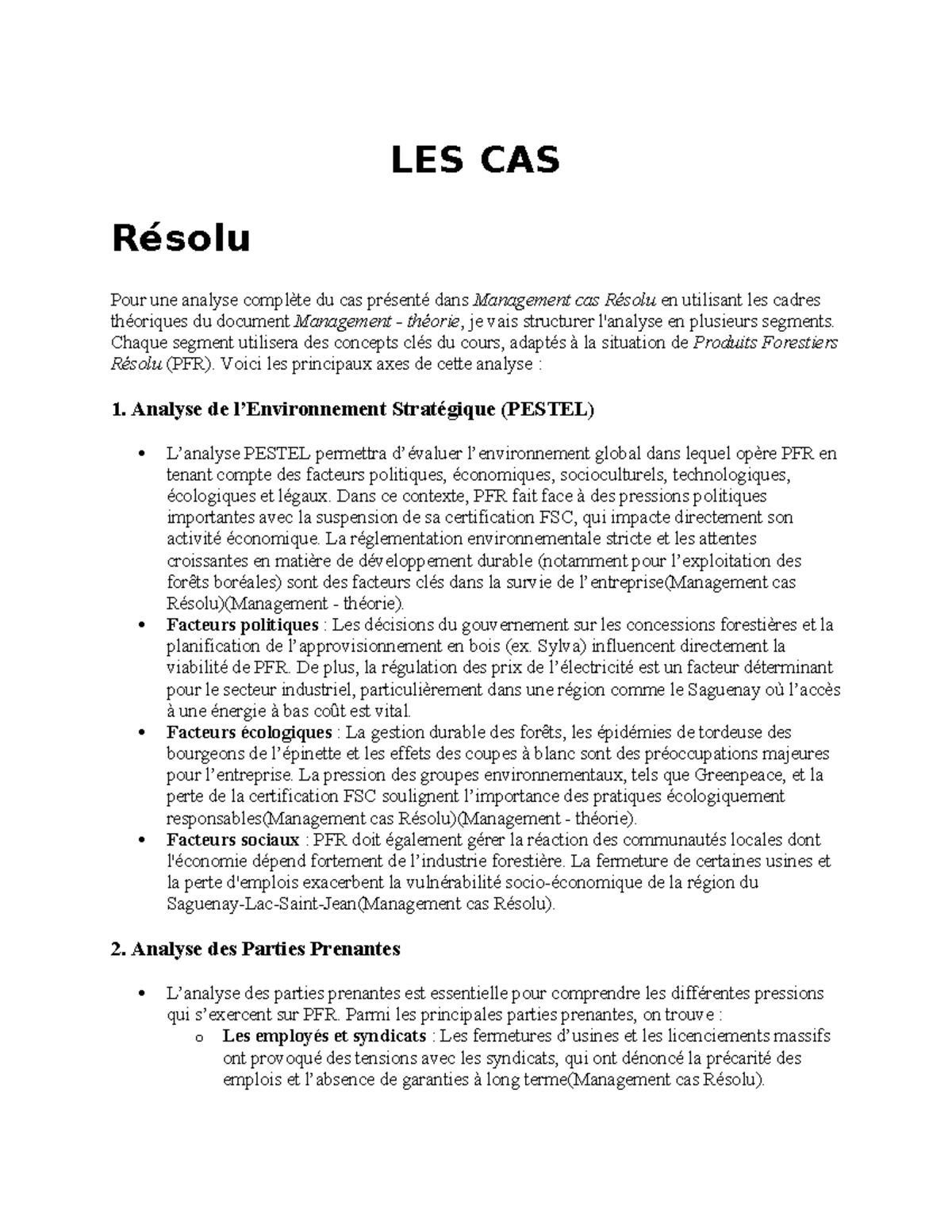 Management - Cas - Programme AGIR 2024 - LES CAS Résolu Pour une ...