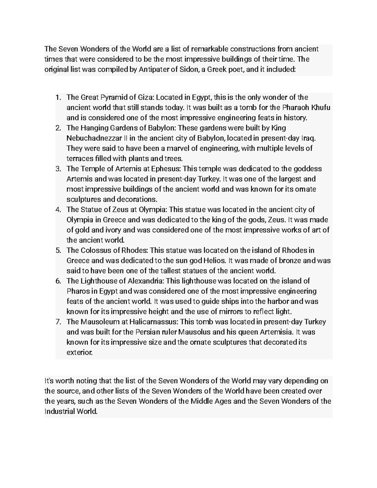 Essay on the 7 Wonders of the World: Ancient Marvels Explained - Studocu
