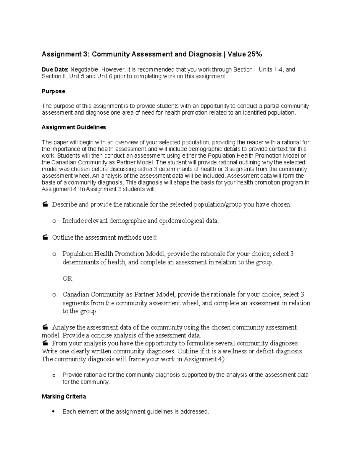 NURS 434 Assignment 3: Community Health Assessment of FASD in First ...