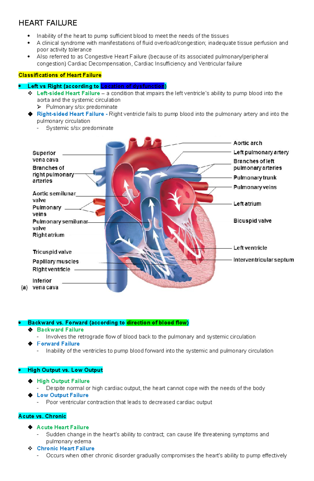 Heart Failure - Notes - HEART FAILURE Inability of the heart to pump ...