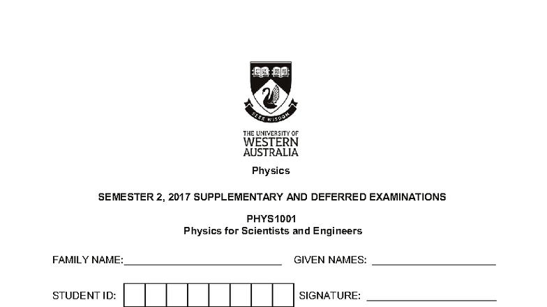 Deferred Examination Sem 2 PHYS1001 - Ideal Gas and Mechanics Problems ...