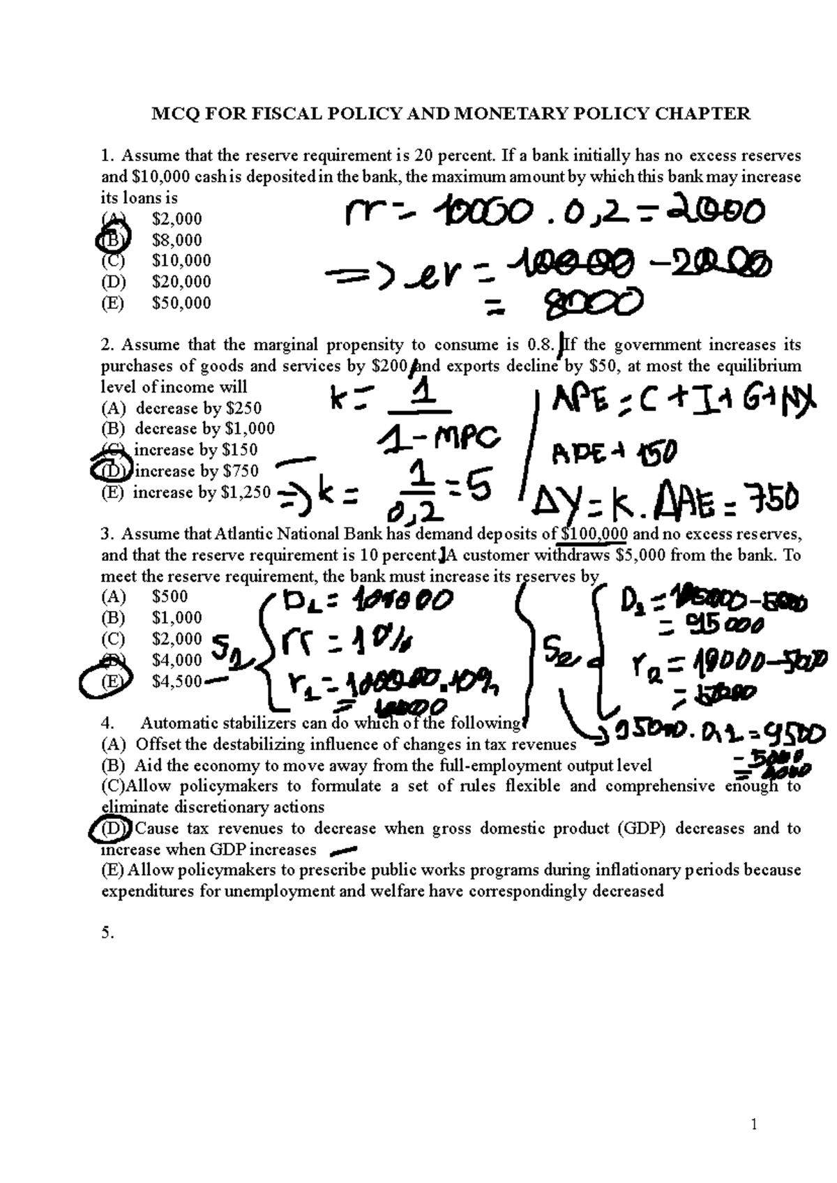 MCQ FOR FISCAL POLICY AND MONETARY POLICY CHAPTER 1 - Studocu