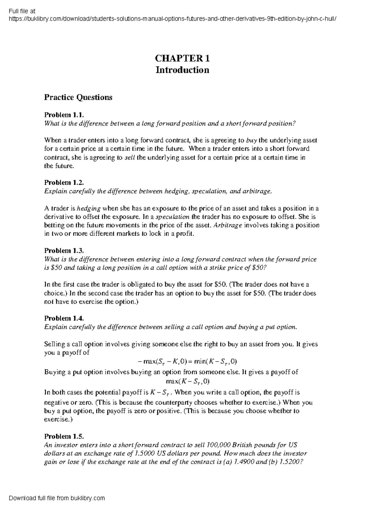 Solutions Manual for Options, Futures, and Other Derivatives - Studocu