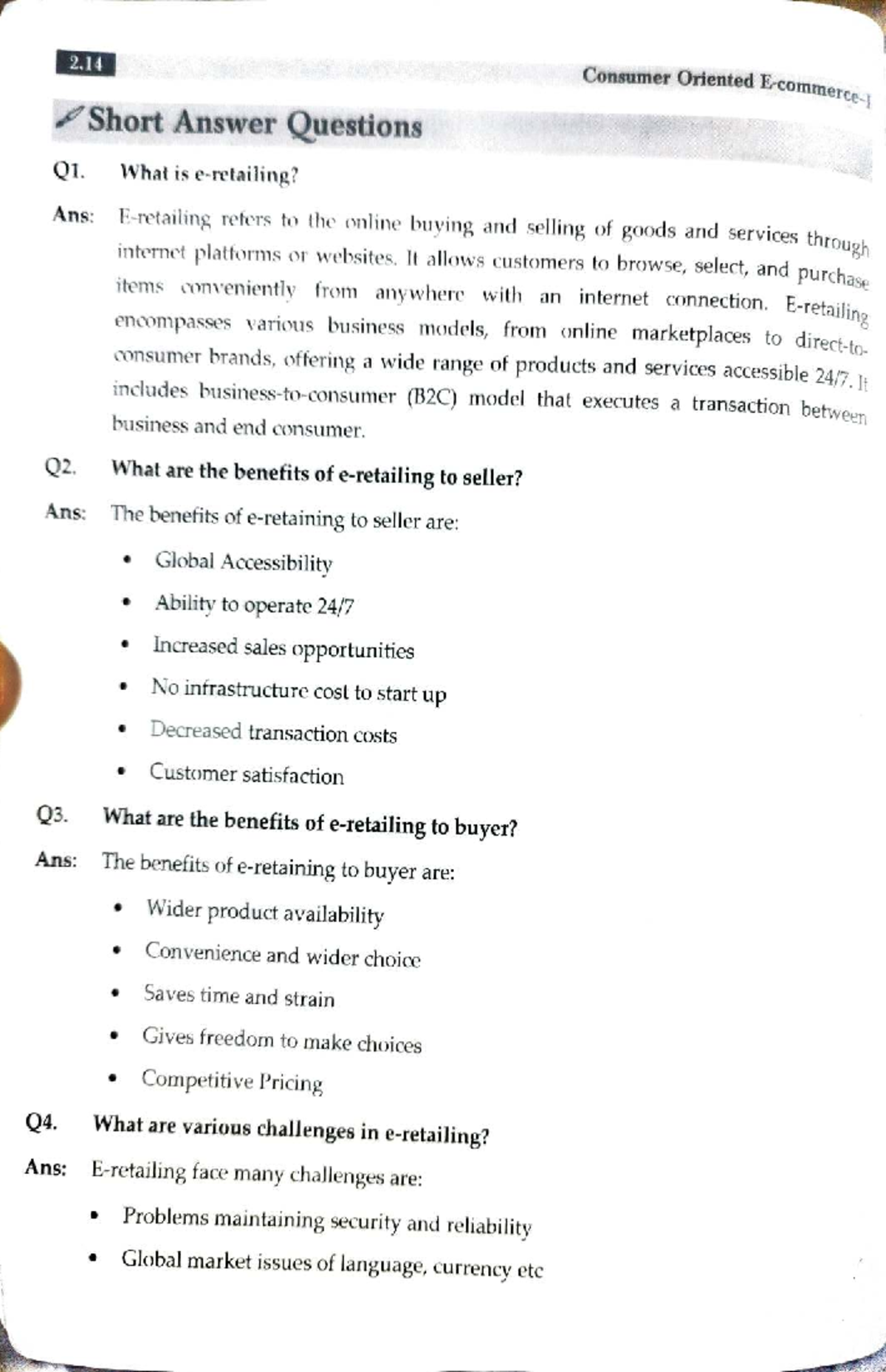 Unit 2: Consumer Oriented Short Answer Questions and Insights - Studocu