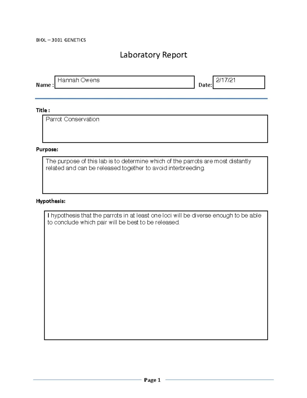 Lab Report 8: Genetics Study - BIOL 3001 - Studocu