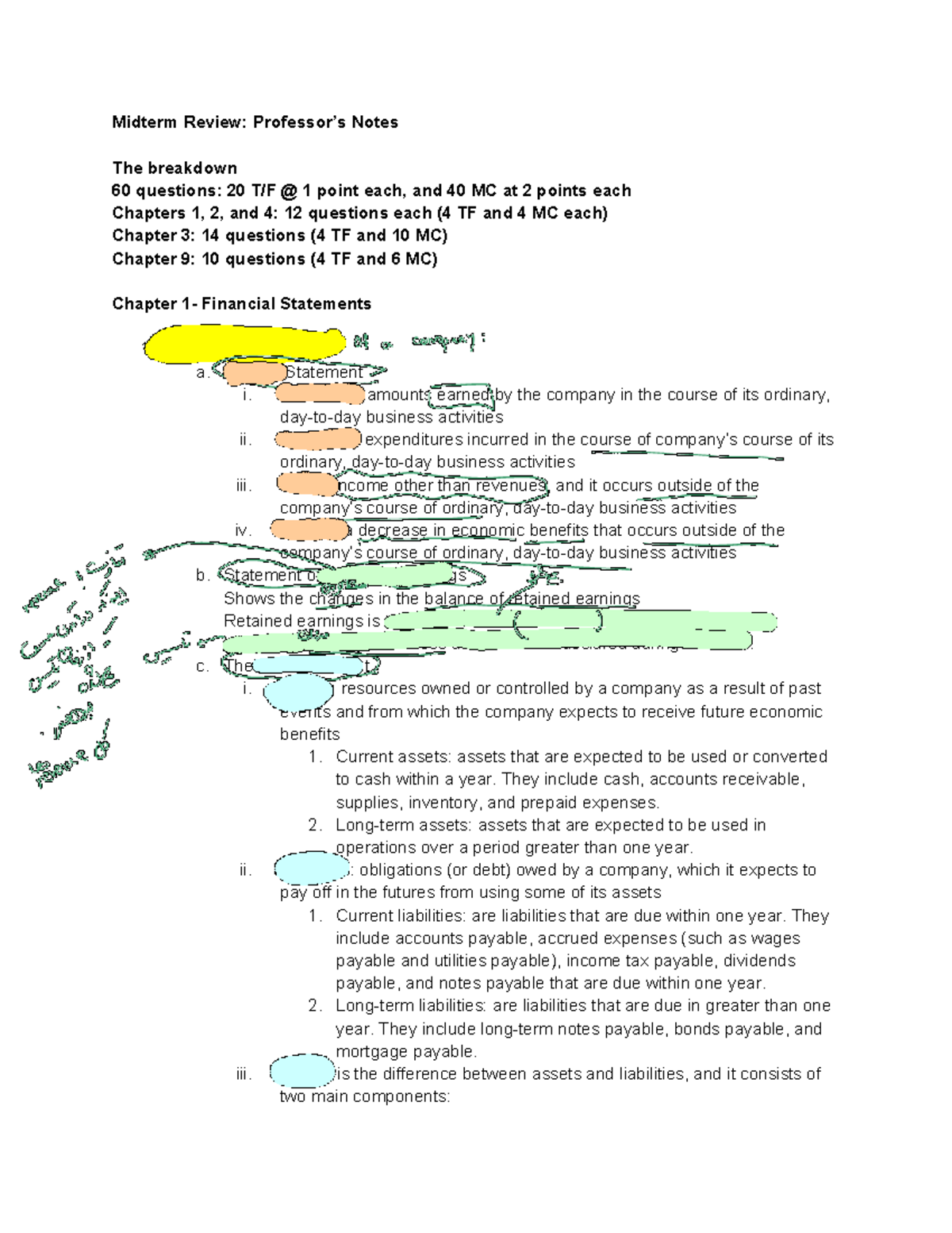 Midterm Review (ACCT 101): Key Concepts & Financial Statements - Studocu