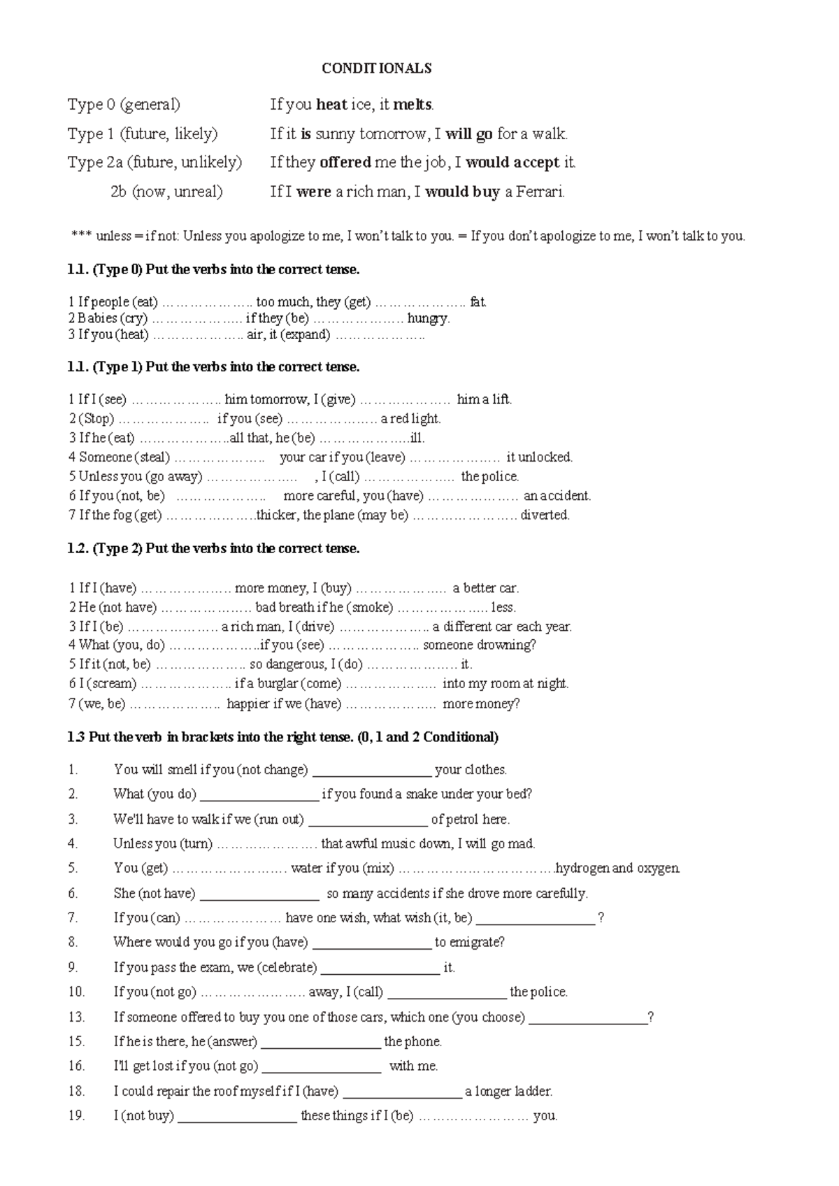 Conditionals 0, 1, 2 - Grammar Notes for English Learners - Studocu