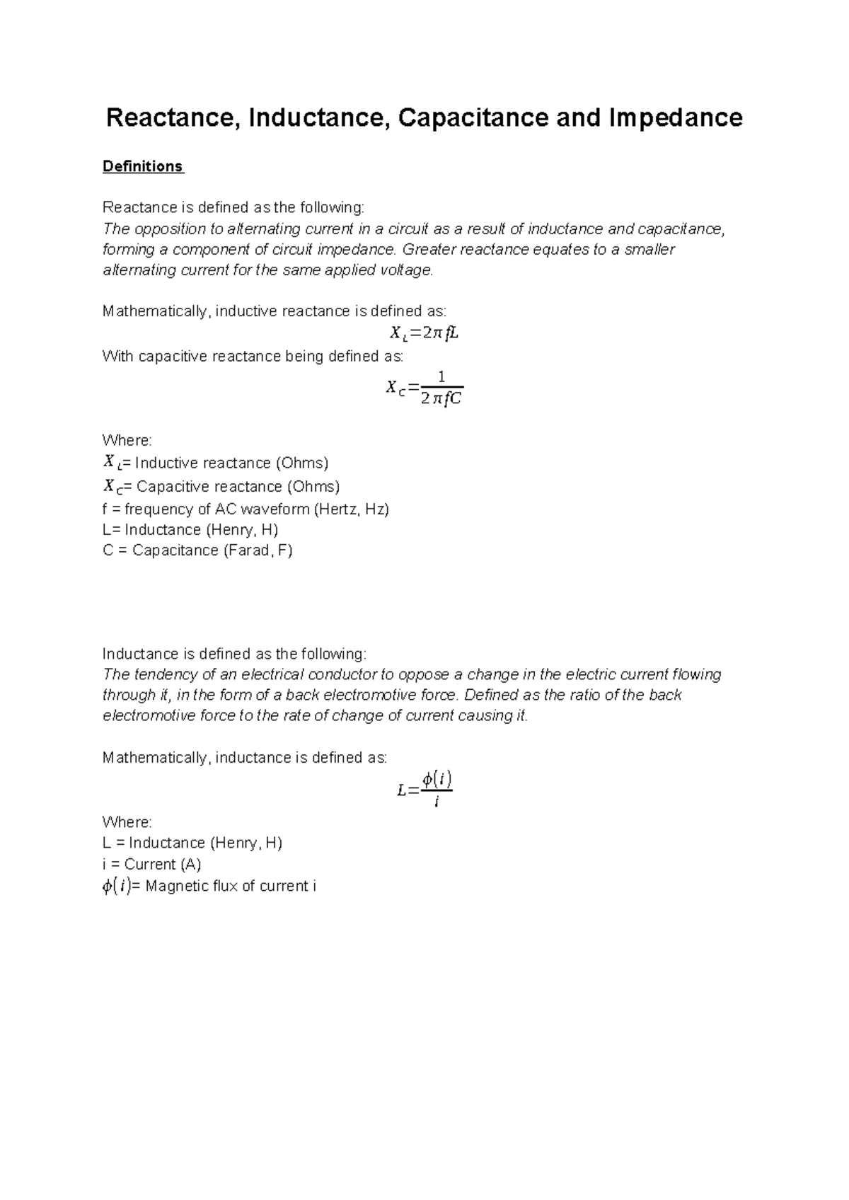Reactance, Inductance, Capacitance & Impedance Definitions - EE 101 ...