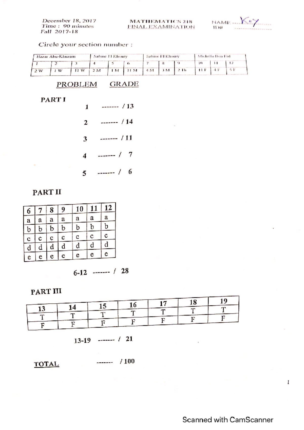 218 Final Exam Fall 2017 - Linear Algebra Problems and Solutions - Studocu