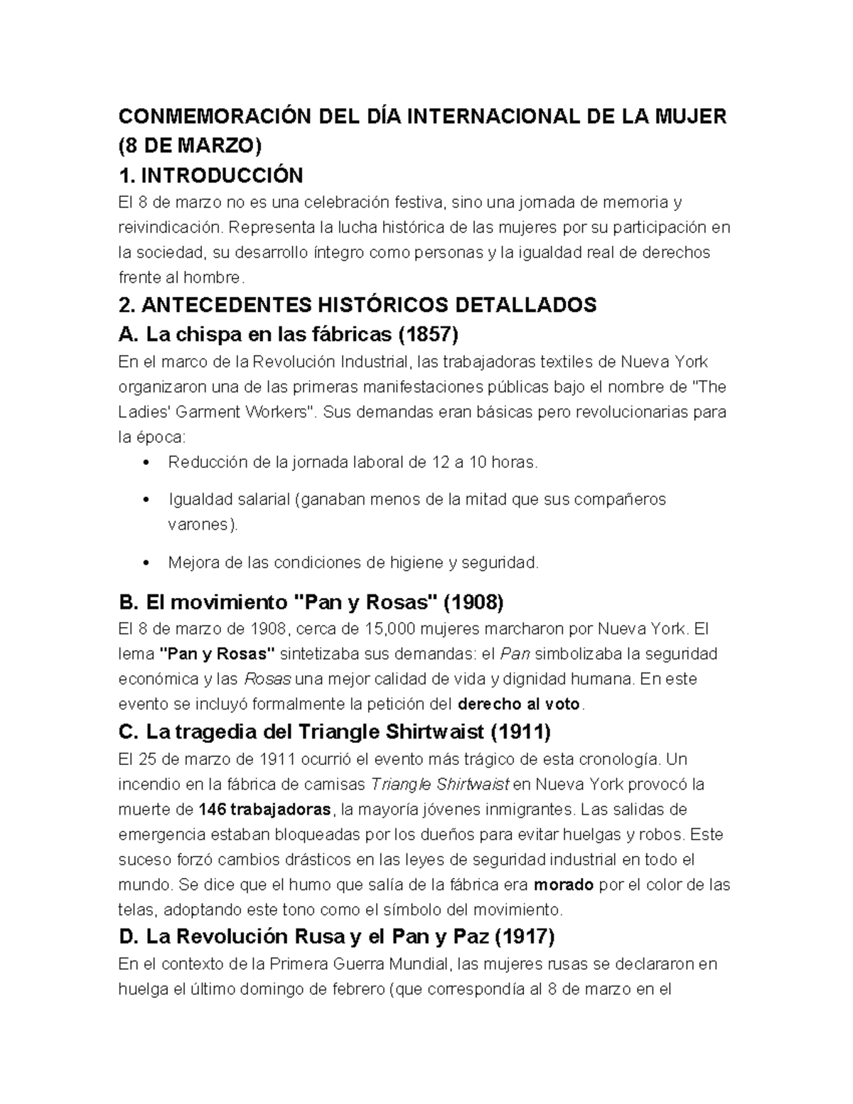 Conmemoración del Día Internacional de la Mujer - 8 de Marzo - Studocu