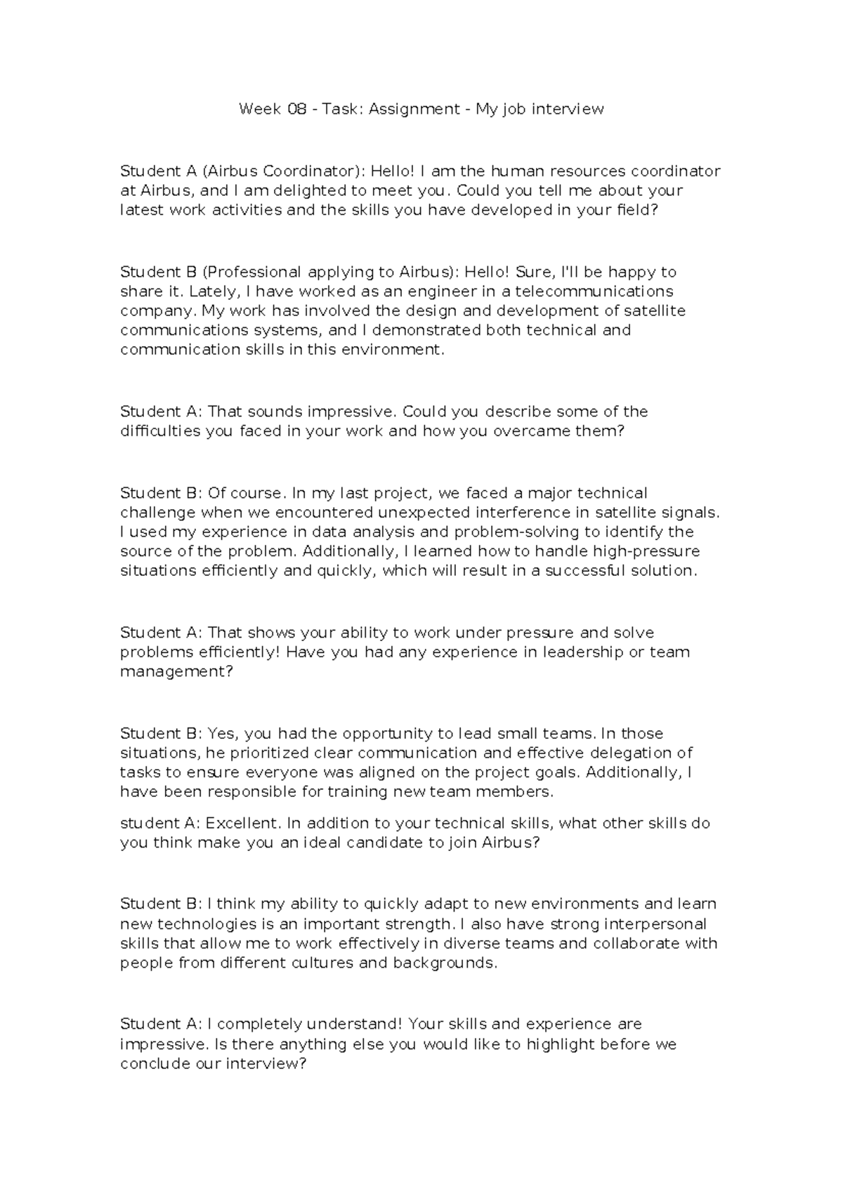 Week 08 - Task Assignment - My job interview - Week 08 - Task ...