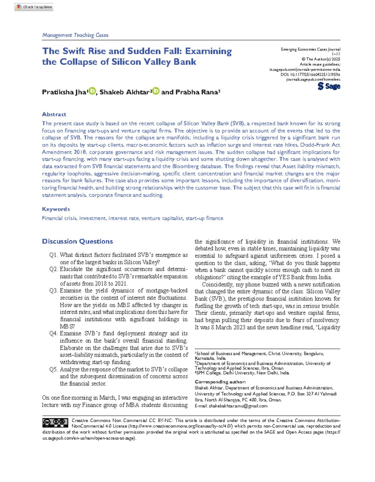 Jha et al. 2025: The Swift Rise and Sudden Fall of Silicon Valley Bank ...