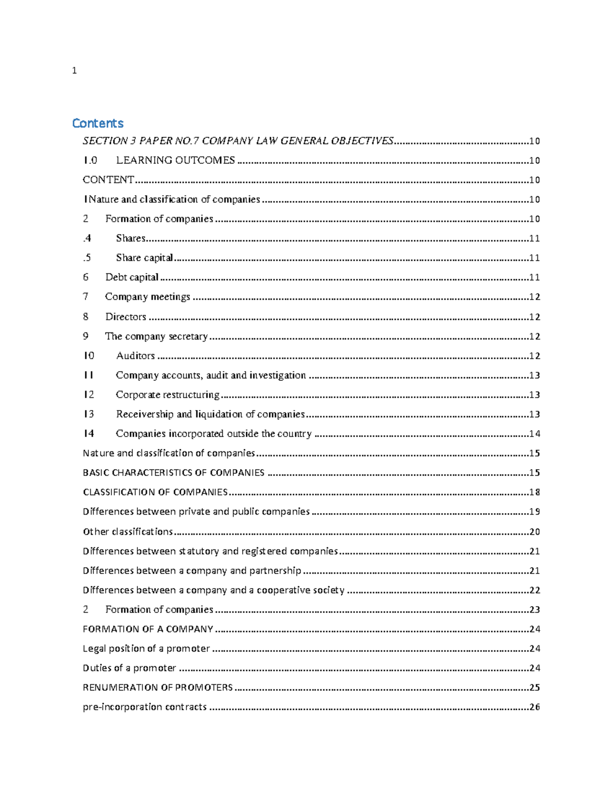 Summarised Company Law Notes (COMP 101) - Key Concepts and Principles ...