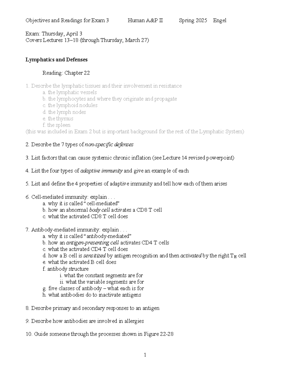 Exam 3 Study Guide: Human Anatomy & Physiology II (Spring 2025) - 1 ...