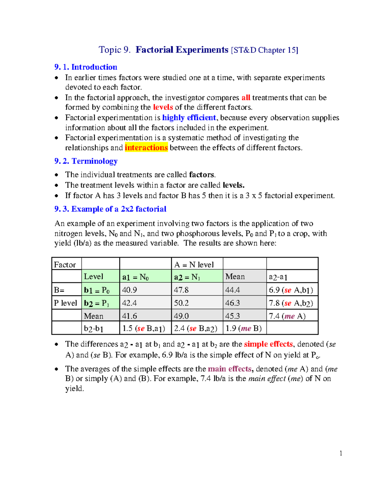 T9 Factorial - doe - Topic 9. Factorial Experiments [ST&D Chapter 15] 9 ...