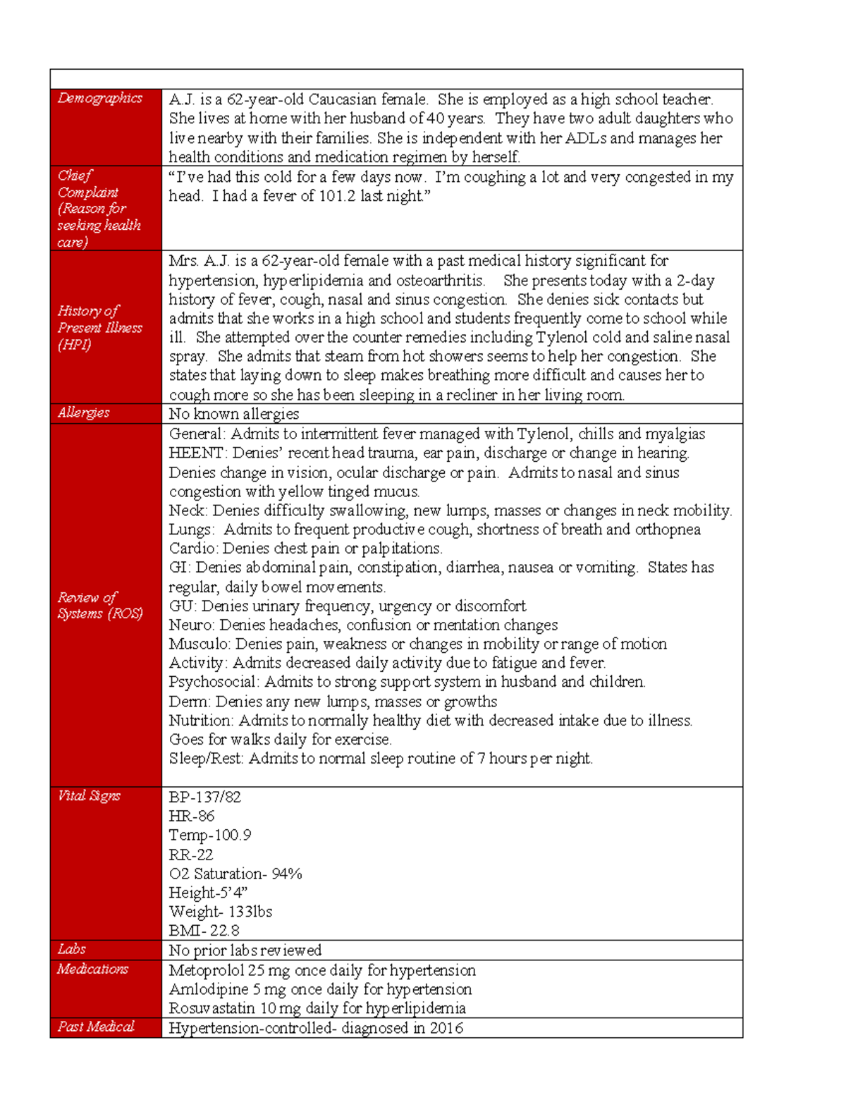 Adult Gerontology SOAP Note: A.J.'s Health Assessment & Plan - Studocu