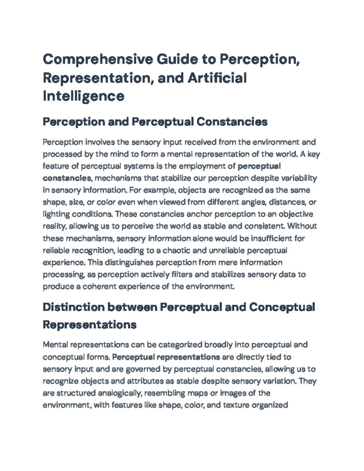 Comprehensive Guide to AI: Perception, Representation, and Cognition ...