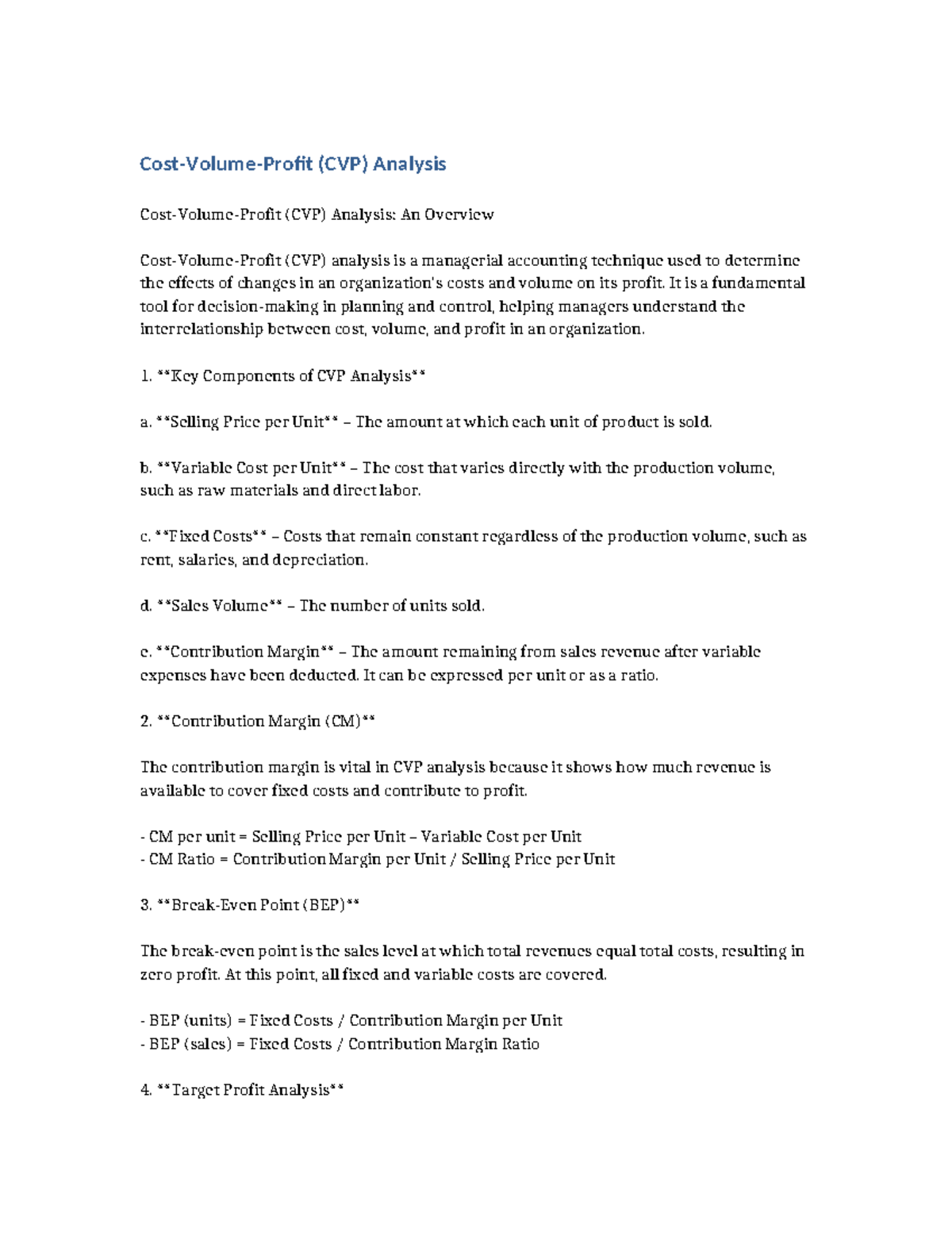 CVP Analysis (CVP) Notes: Understanding Cost-Volume-Profit ...
