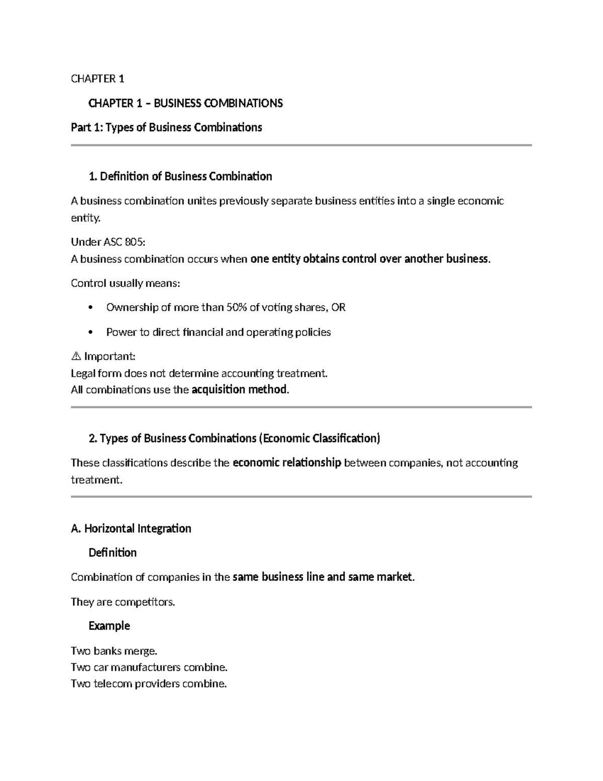 CHAPTER 1: BUSINESS COMBINATIONS - Types, Methods, and Regulations ...