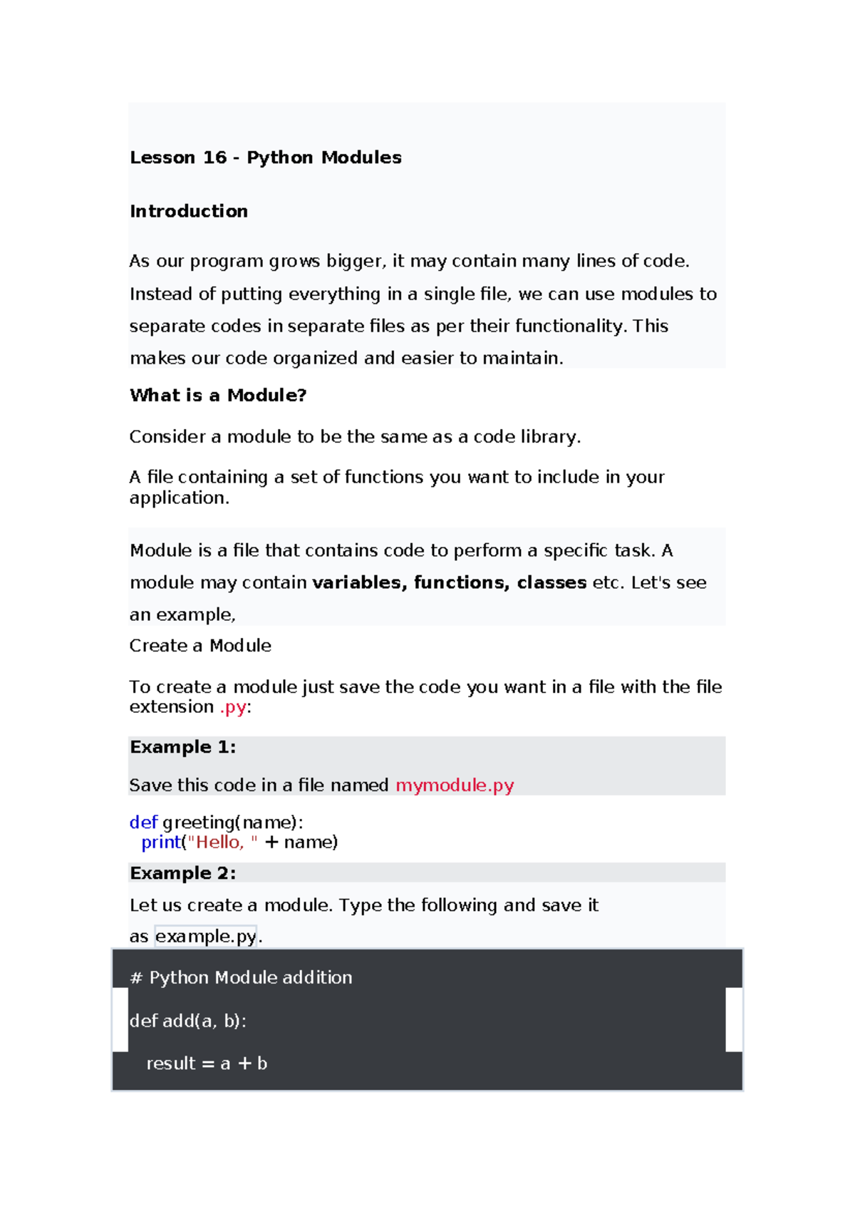 Lesson 16 - Introduction to Python Modules and Their Usage - Studocu