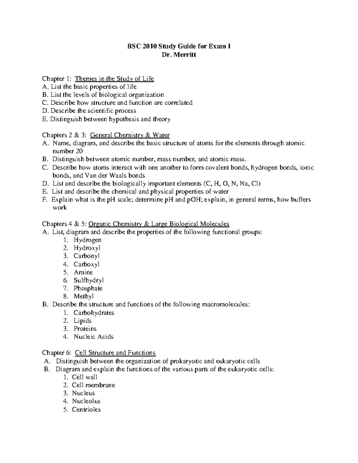BSC 2010 Study Guide for Exam I - Studocu