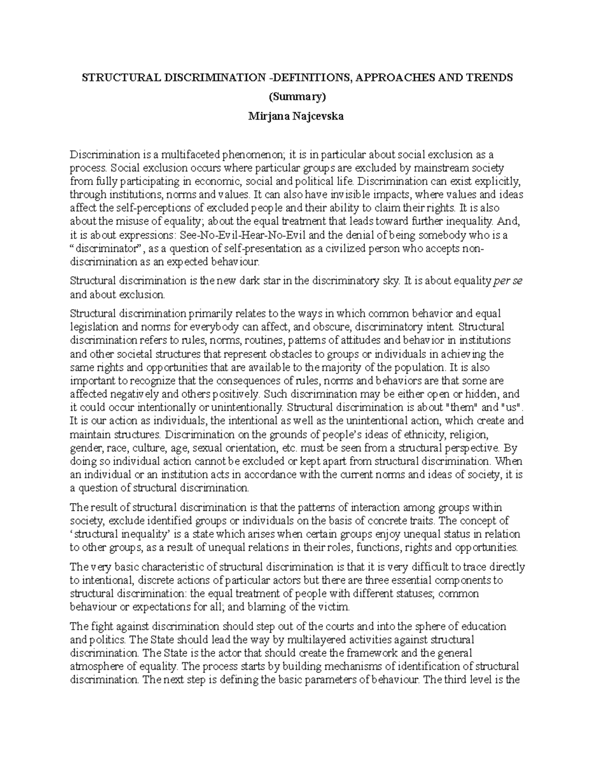 Structural Discrimination: Definitions, Approaches & Trends Summary ...