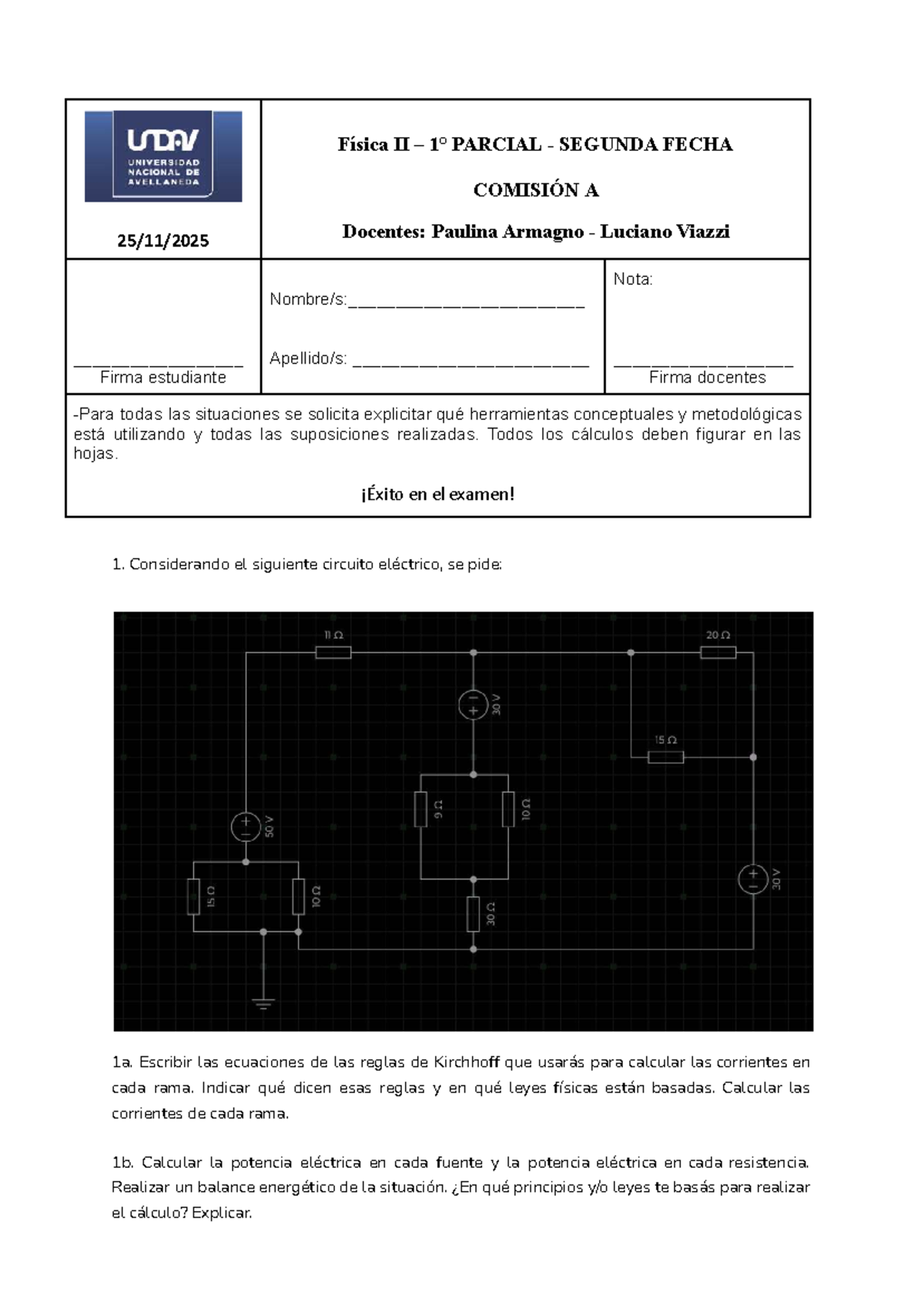 Física II - Recuperatorio 1° y 2° Examen - 2C 2025 - Studocu