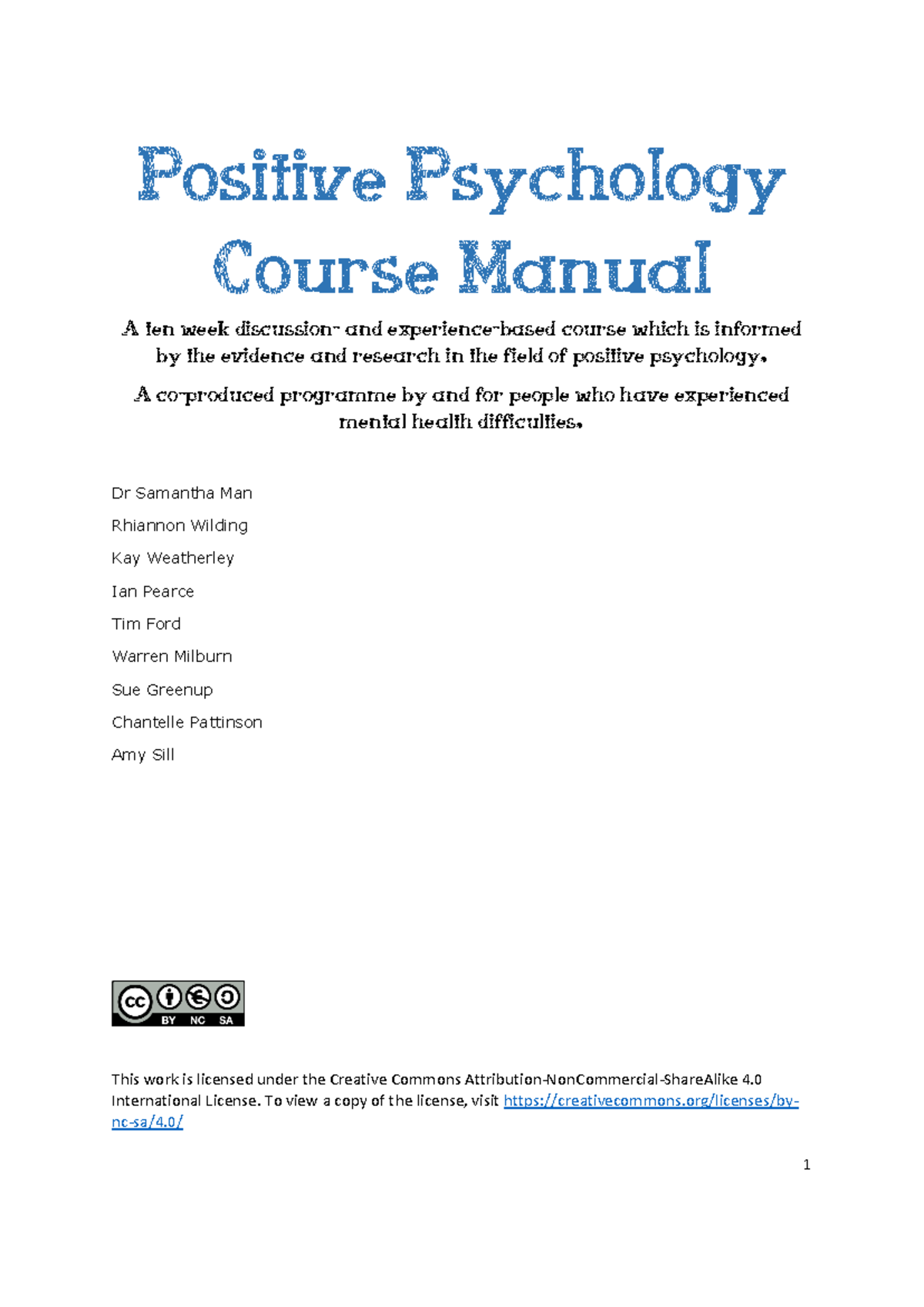 Positive Psychology Course Manual and Workbook - Positive Psychology ...