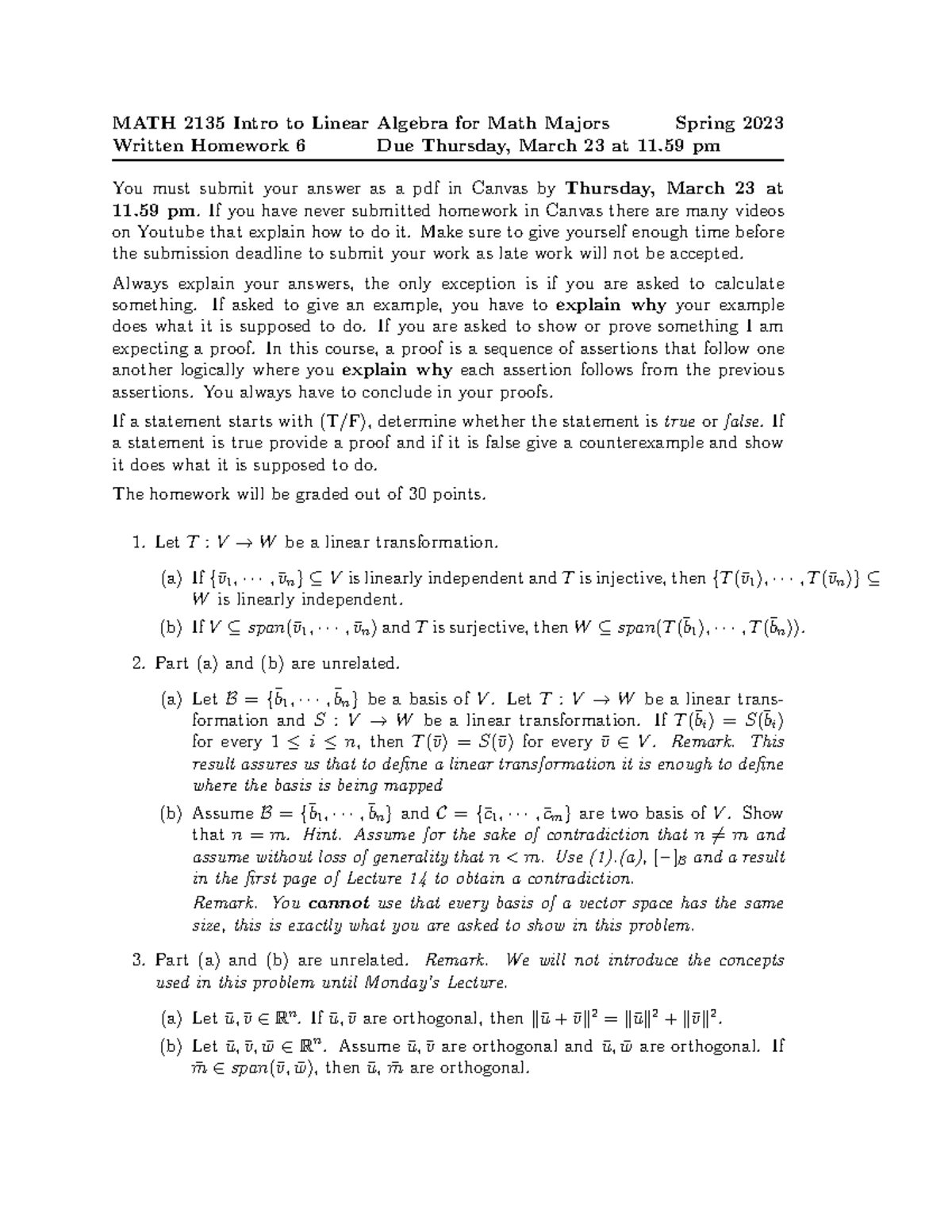 MATH 2135 Written Homework 7 - Proving Surjective Linear ...