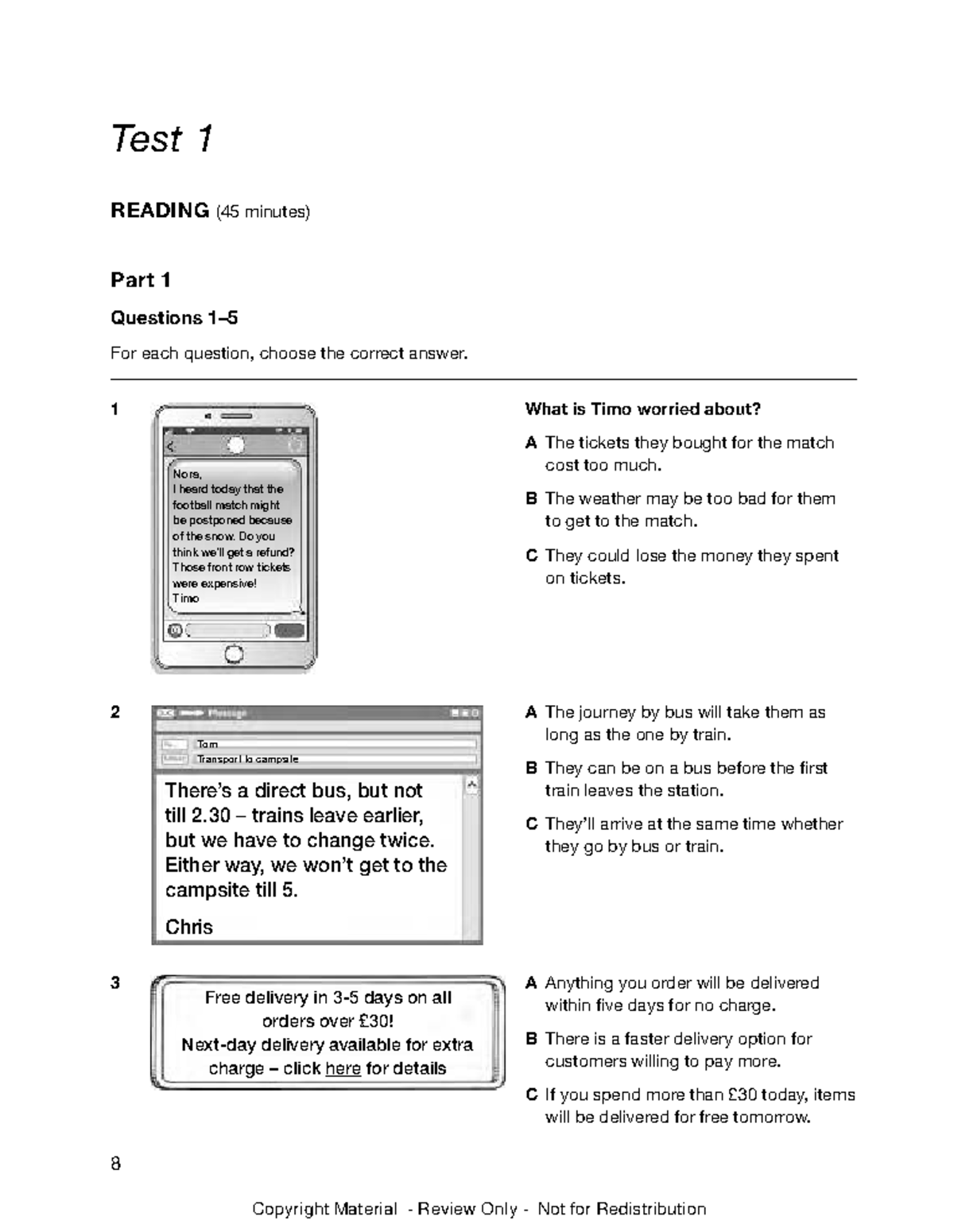Test 1 READING & LISTENING Practice for B1 Exam (45 min) - Studocu