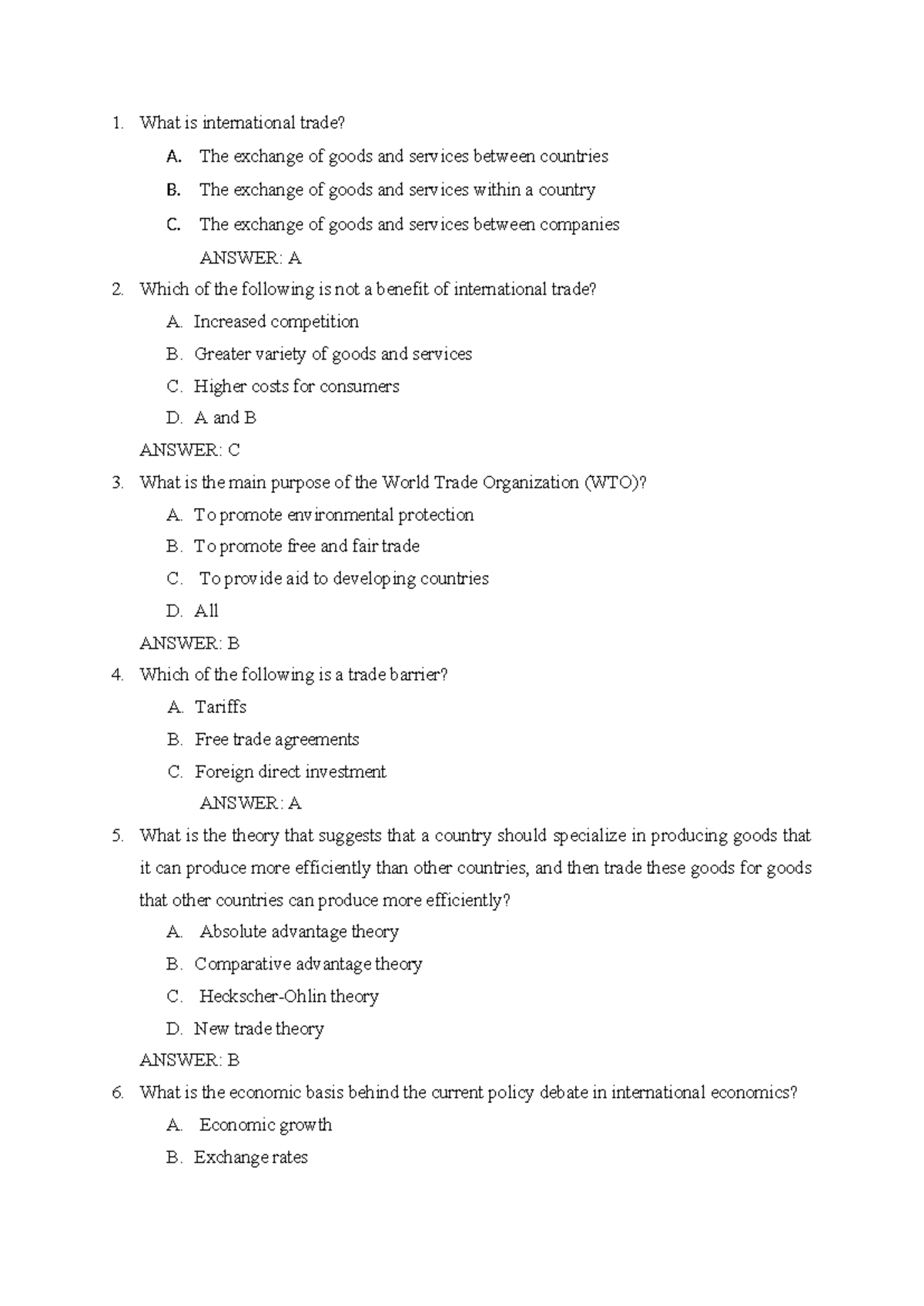 International Trade Model Exam: Key Concepts & Theories - Studocu